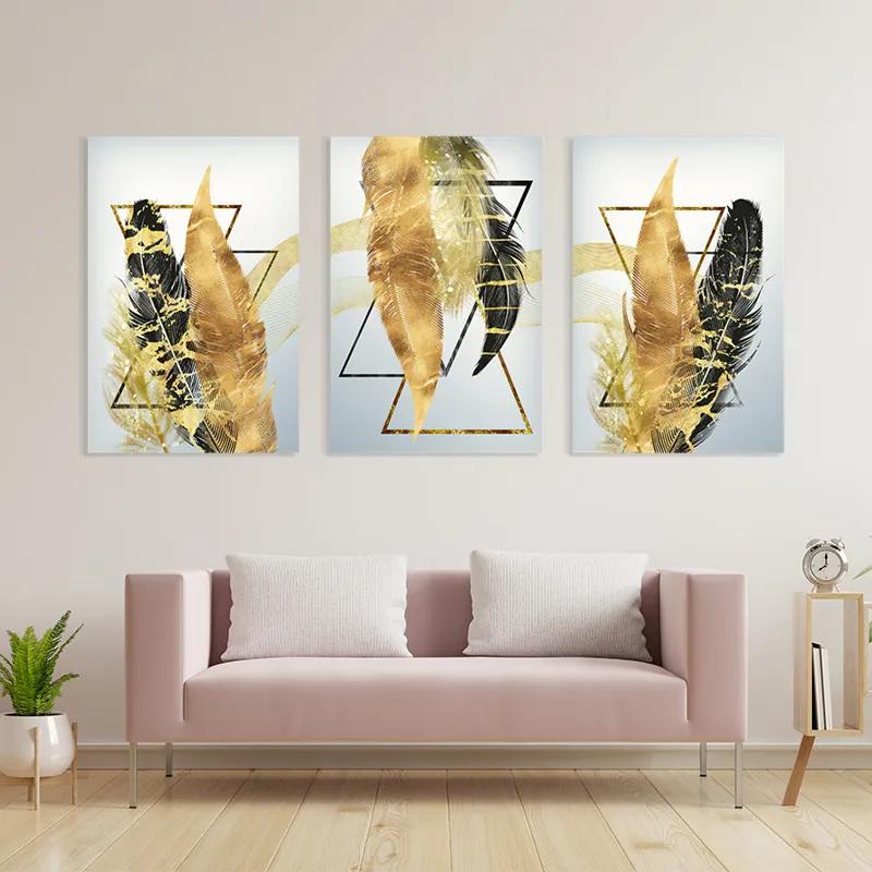 Картина на многоплатна основа Blacknd Gold Feathears mockup 3