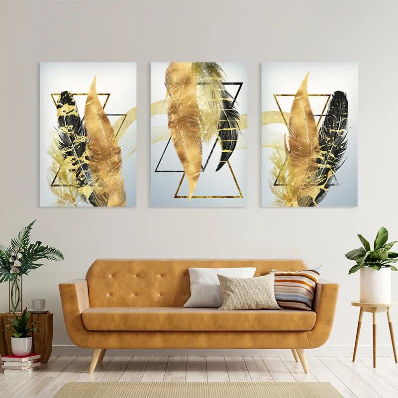 Картина на многоплатна основа Blacknd Gold Feathears mockup 4