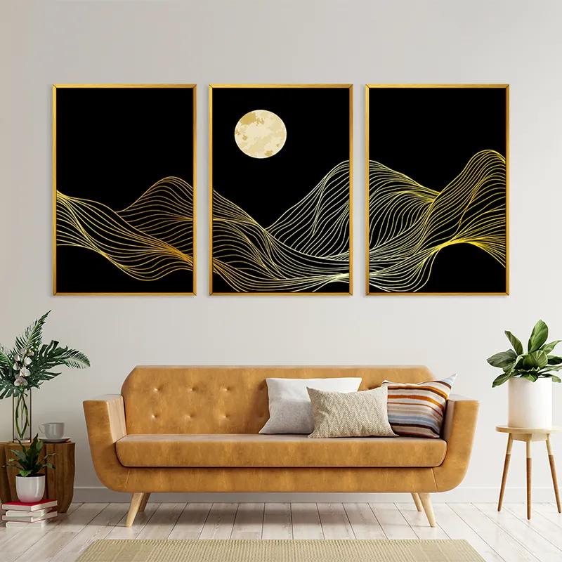 Картина на многоплатна основа Moon Gold Waves mockup 4