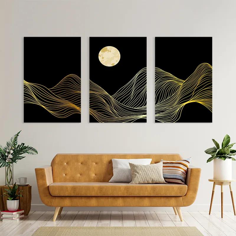 Картина на многоплатна основа Moon Gold Waves mockup 4