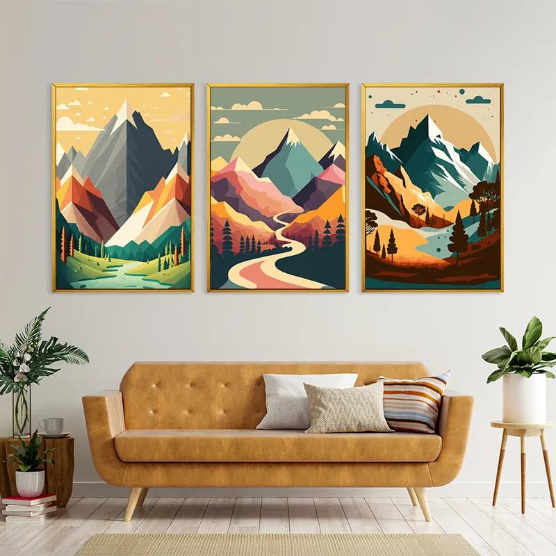 Картина на многоплатна основа Colorful Mountain Set mockup 4