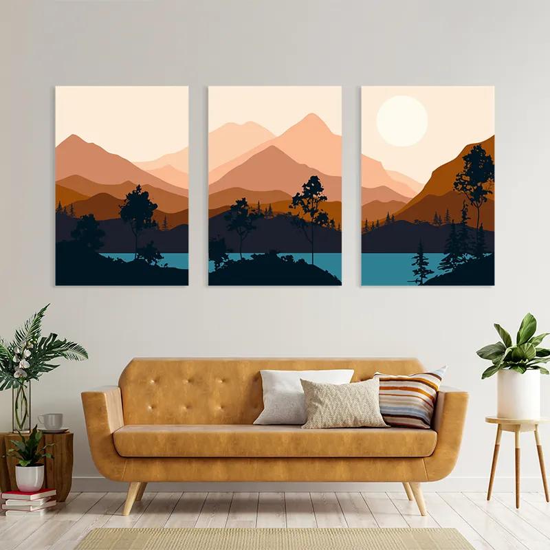 Картина на многоплатна основа Cream Moon Mountain mockup 4