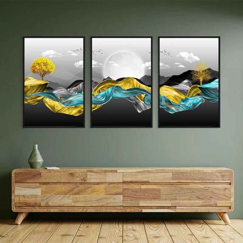 Картина на многоплатна основа Gold Mountain Waves mockup 2