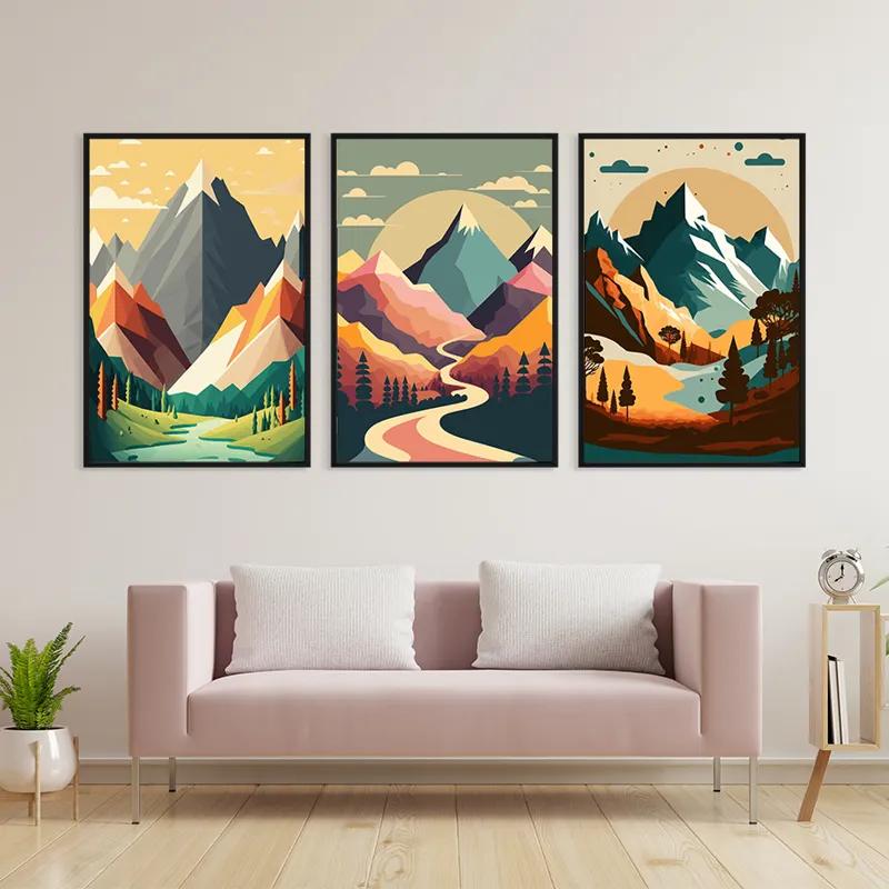 Картина на многоплатна основа Colorful Mountain Set mockup 3