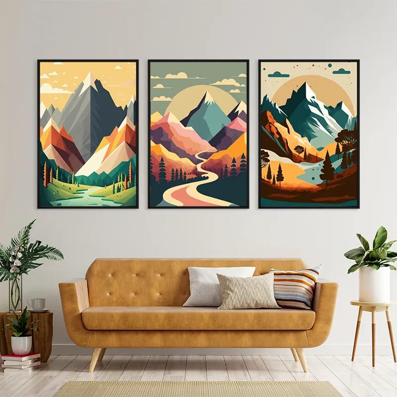 Картина на многоплатна основа Colorful Mountain Set mockup 4