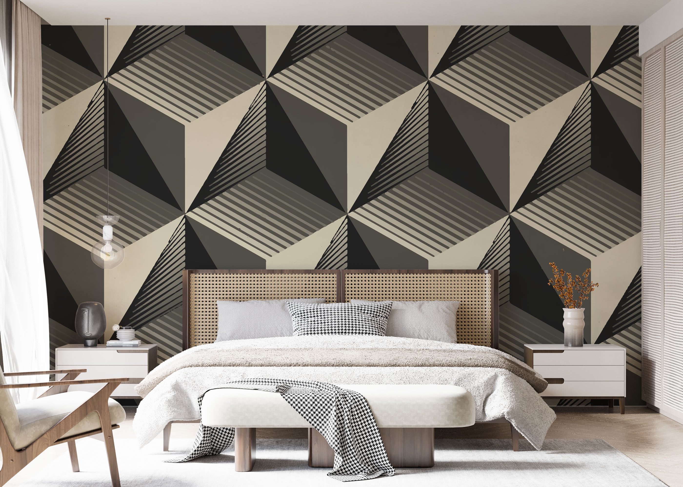 Фототапет Cream Square Shadow със светла геометрична композиция