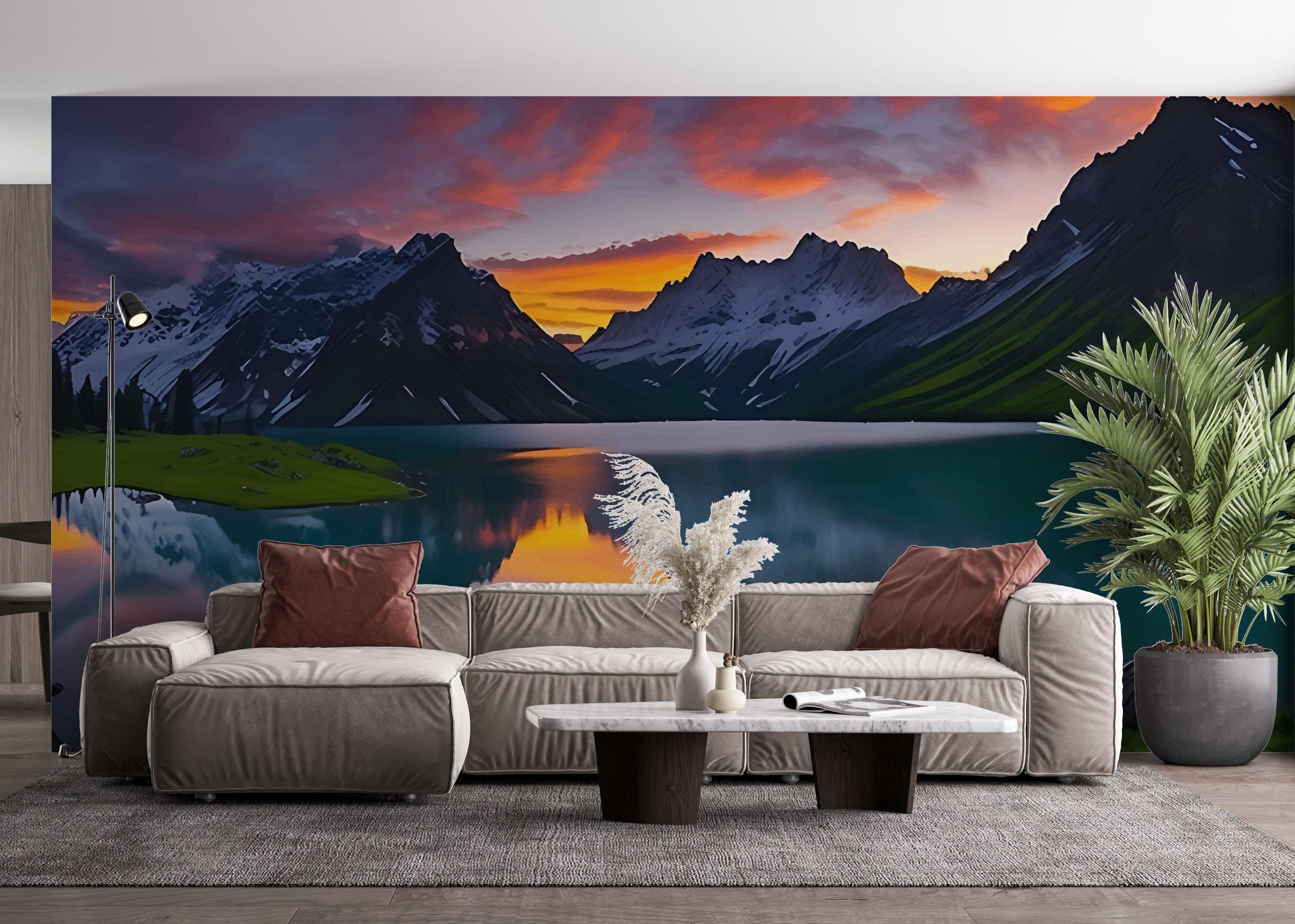 Фототапет Mountain Pink Sky mockup 4