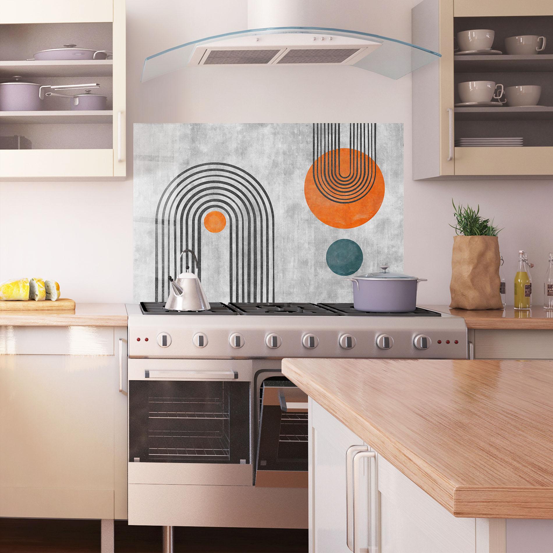 Стъклен панел за кухня Abstract Orange Circles mockup 1