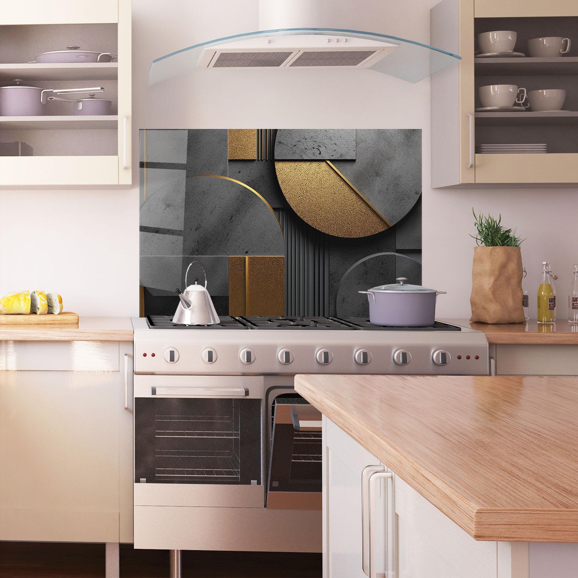 Стъклен панел за кухня Gold With Grey Circle mockup 1