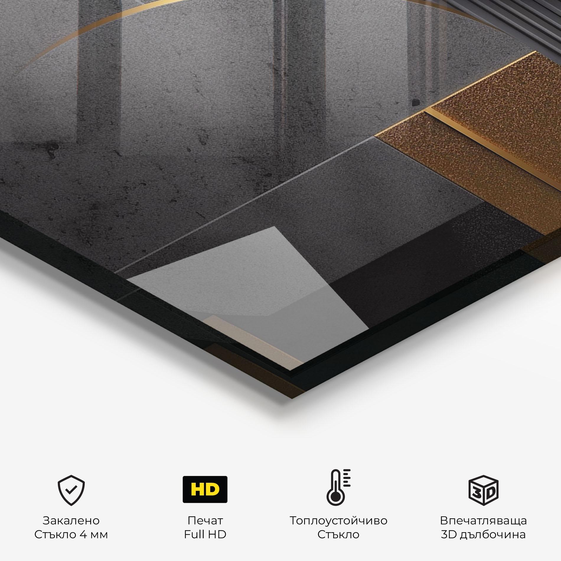 Стъклен панел за кухня Gold With Grey Circle mockup 2