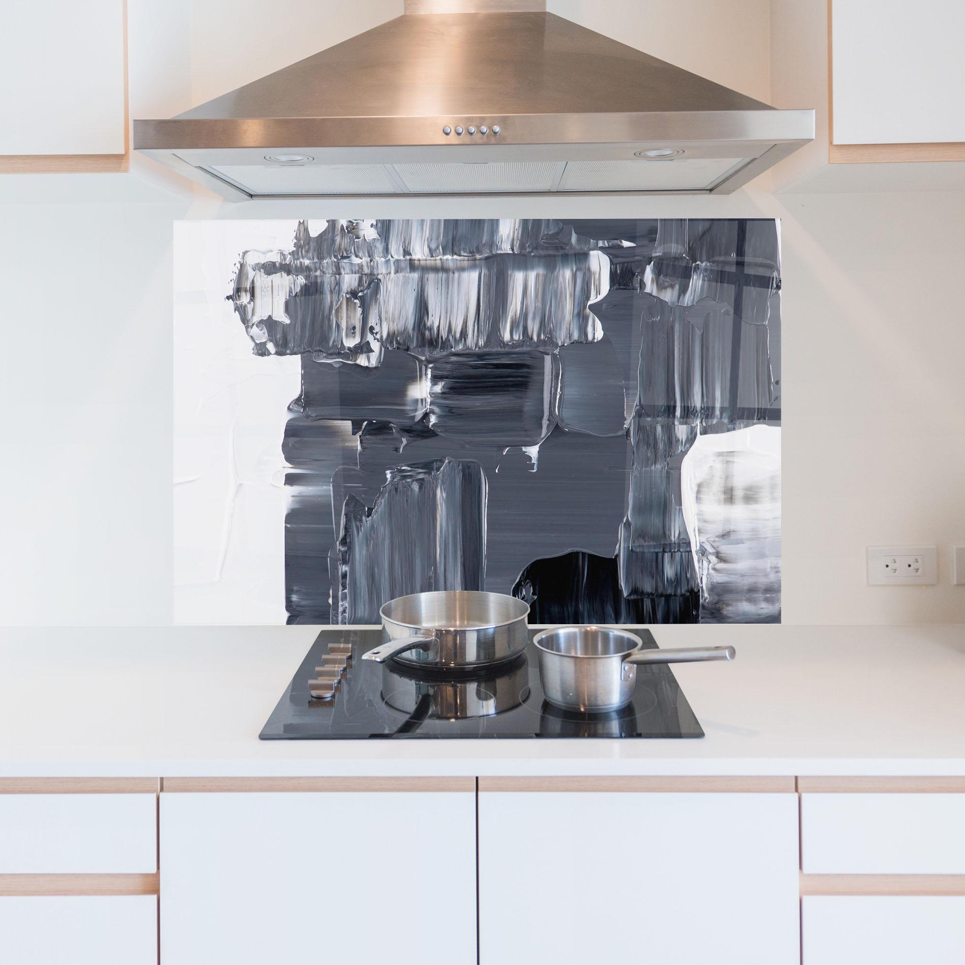 Стъклен панел за кухня Black Acrylic Painting mockup 5