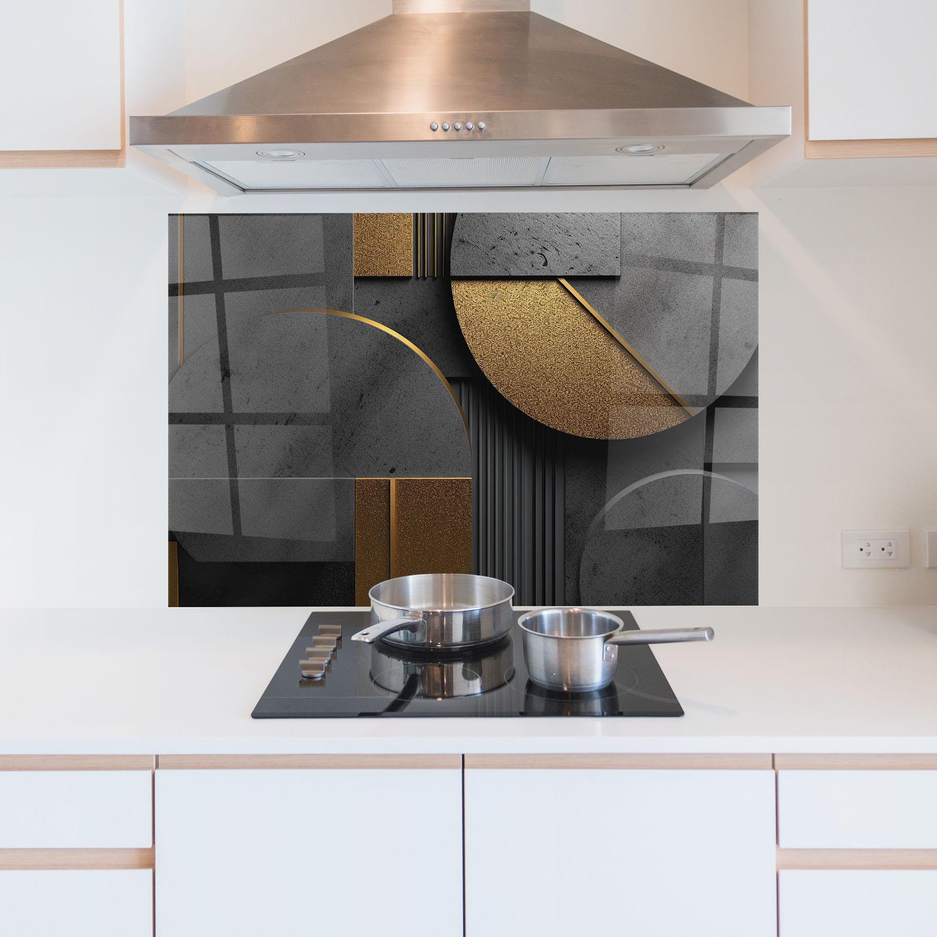 Стъклен панел за кухня Gold With Grey Circle mockup 5