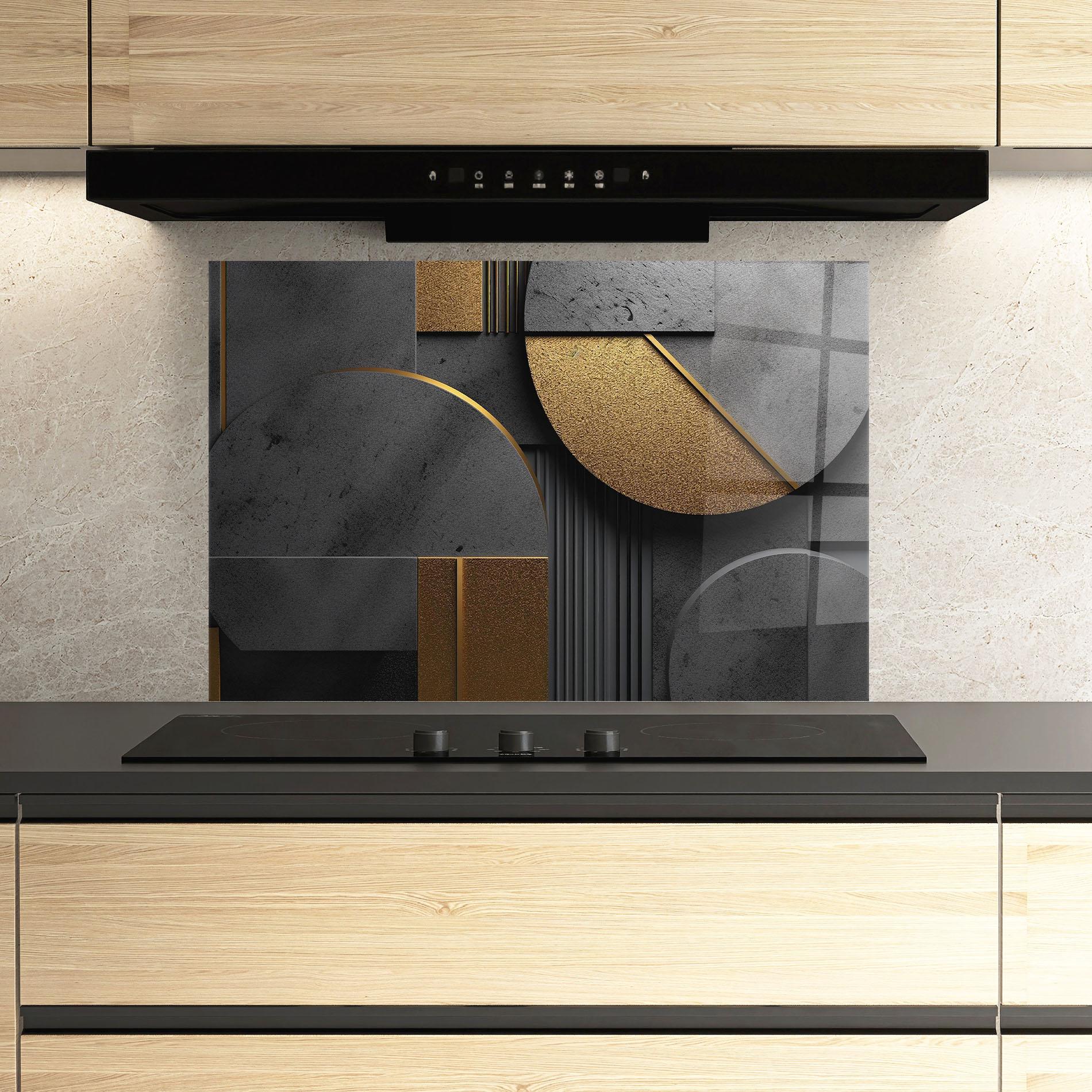 Стъклен панел за кухня Gold With Grey Circle mockup 3