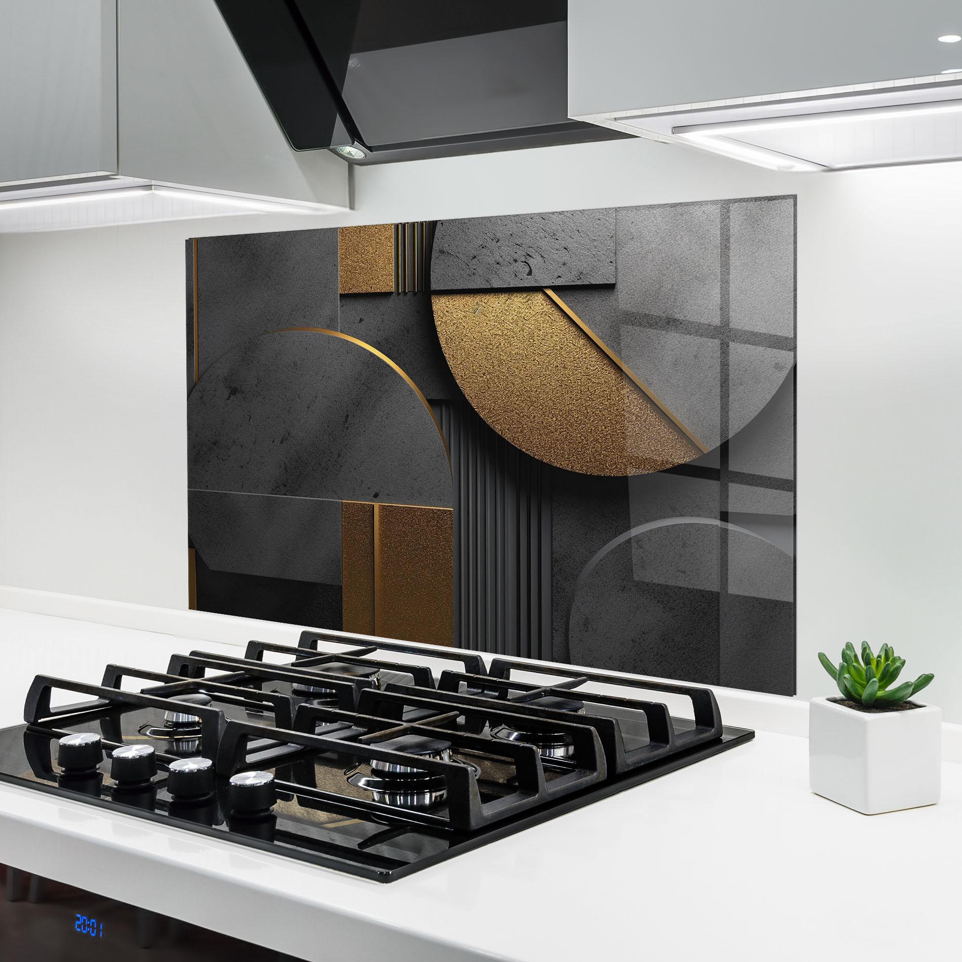 Стъклен панел за кухня Gold With Grey Circle mockup 6