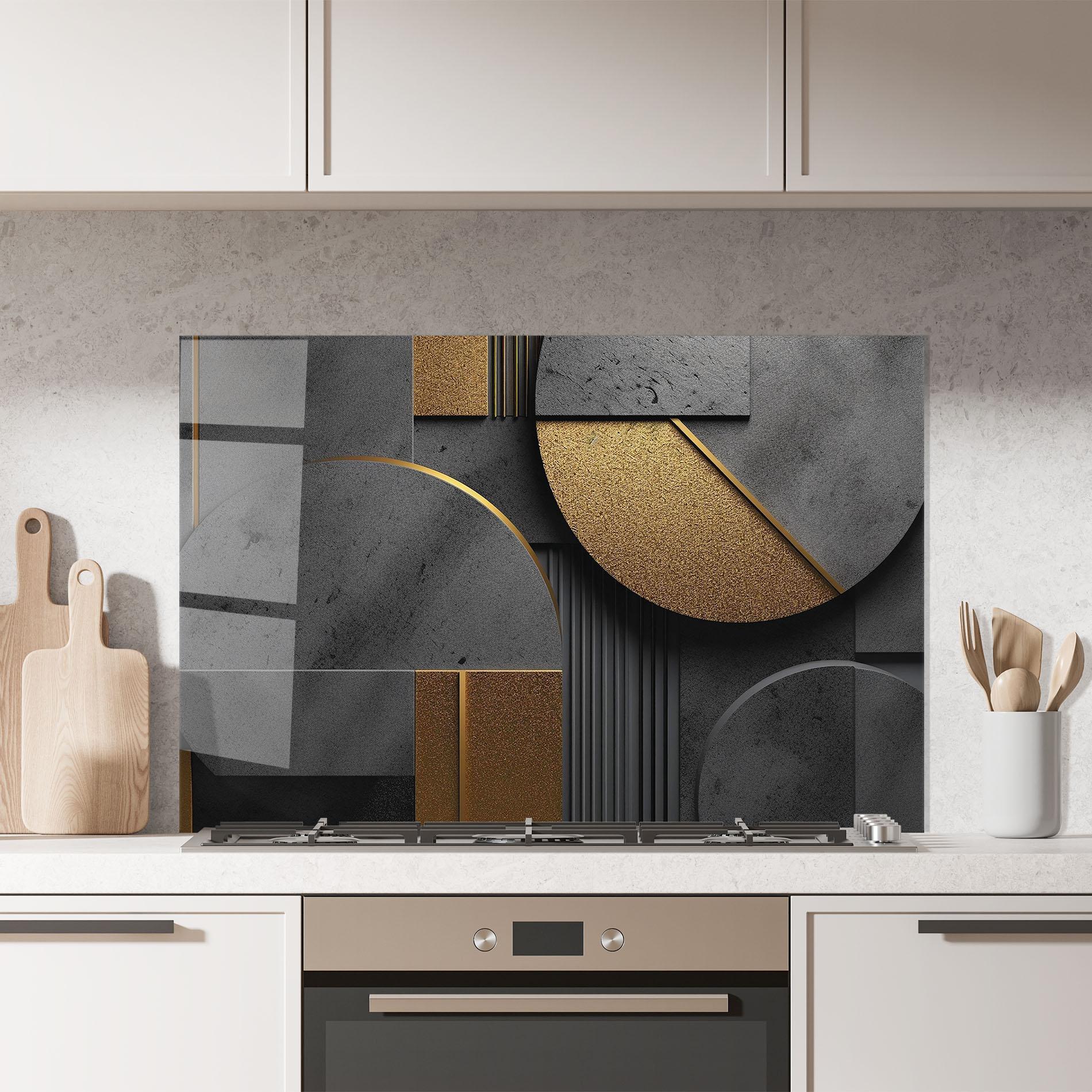 Стъклен панел за кухня Gold With Grey Circle mockup 7