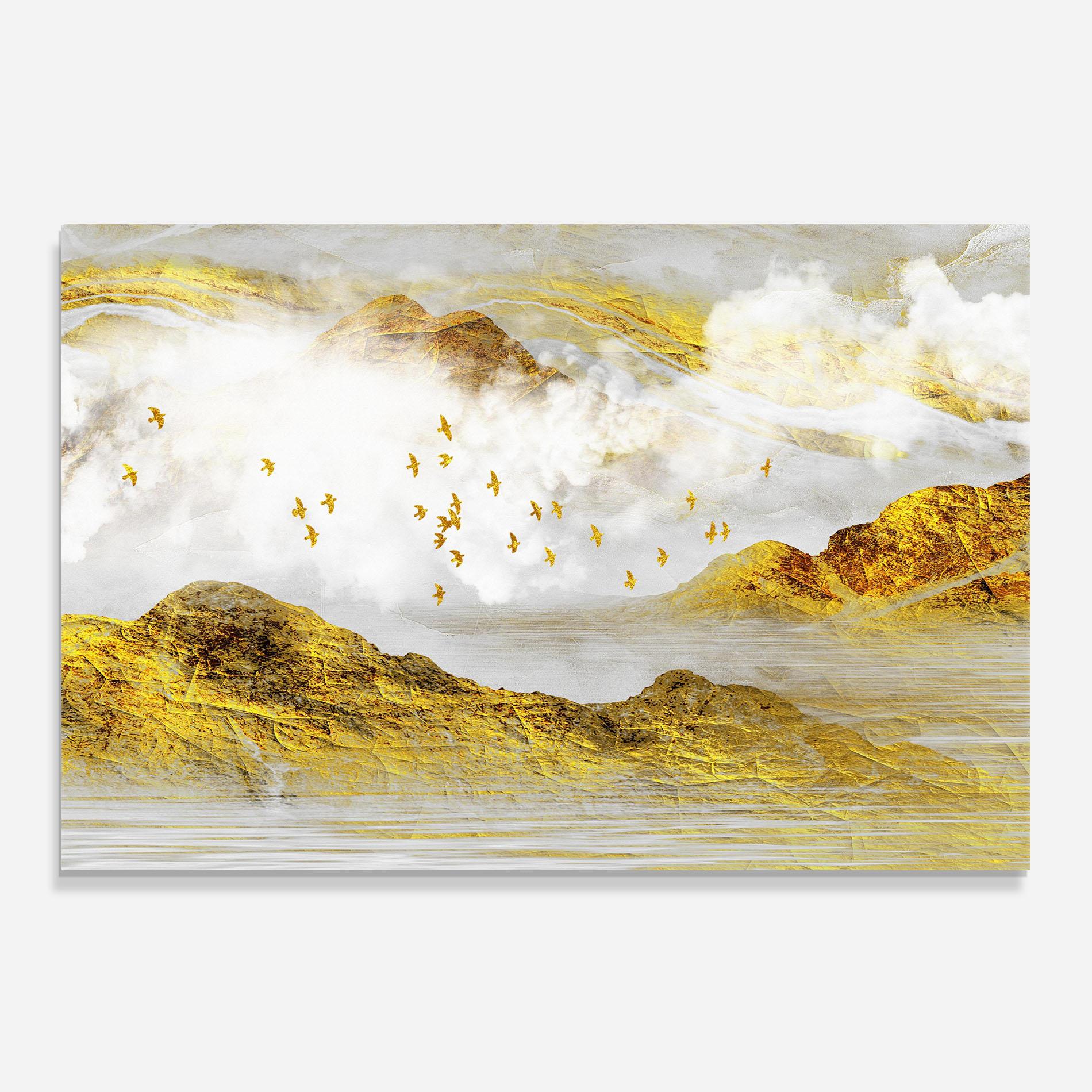 Стъклен панел за кухня Gold Mountains Abstract mockup 0