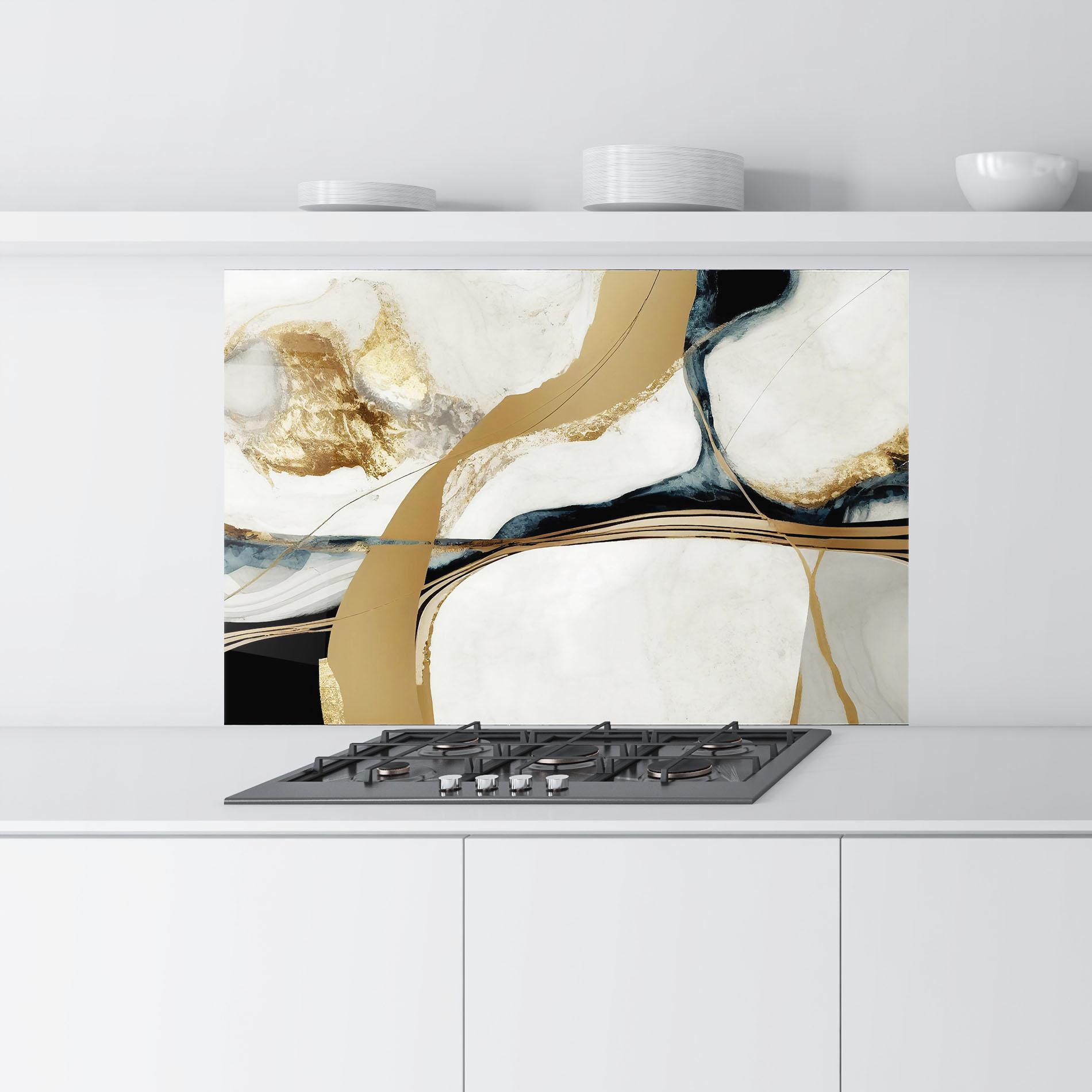 Стъклен панел за кухня Golden Blue Marble mockup 9