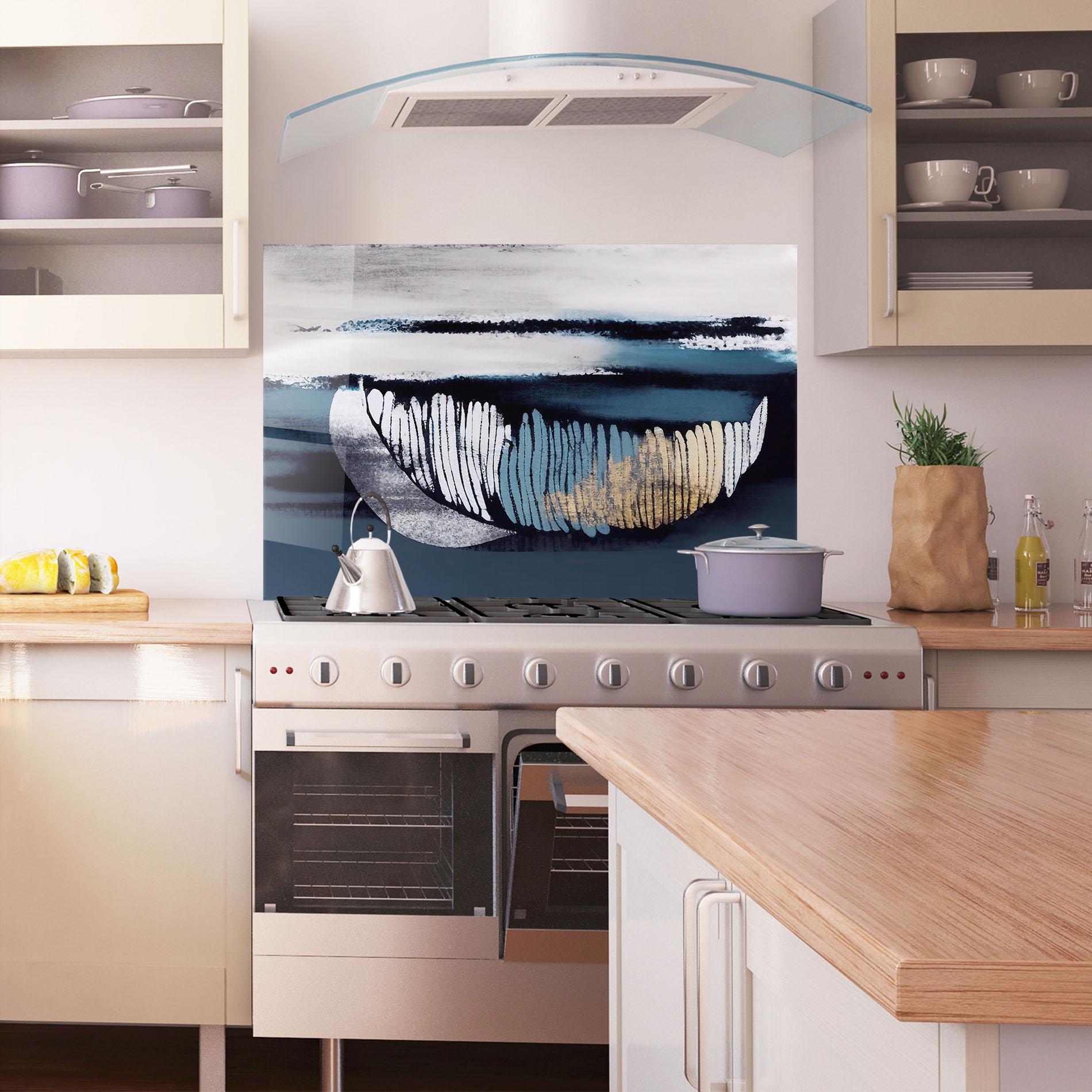 Стъклен панел за кухня Blue Feather mockup 1