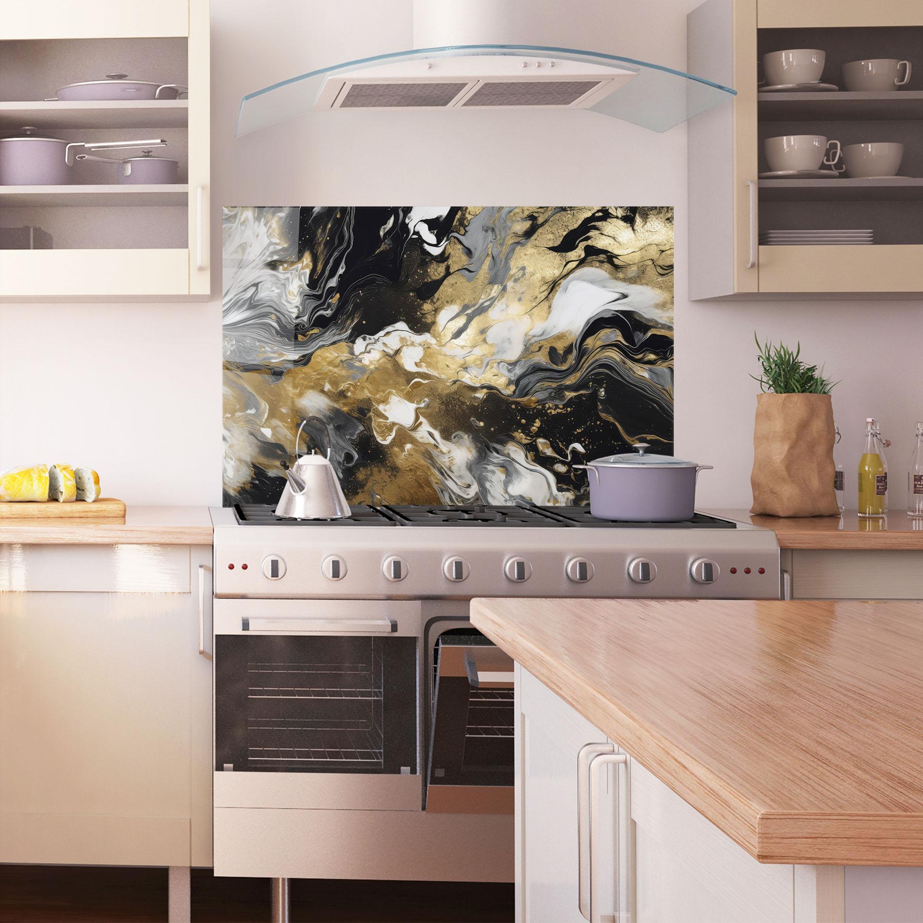 Стъклен панел за кухня Gold Acrylic Fluid mockup 1