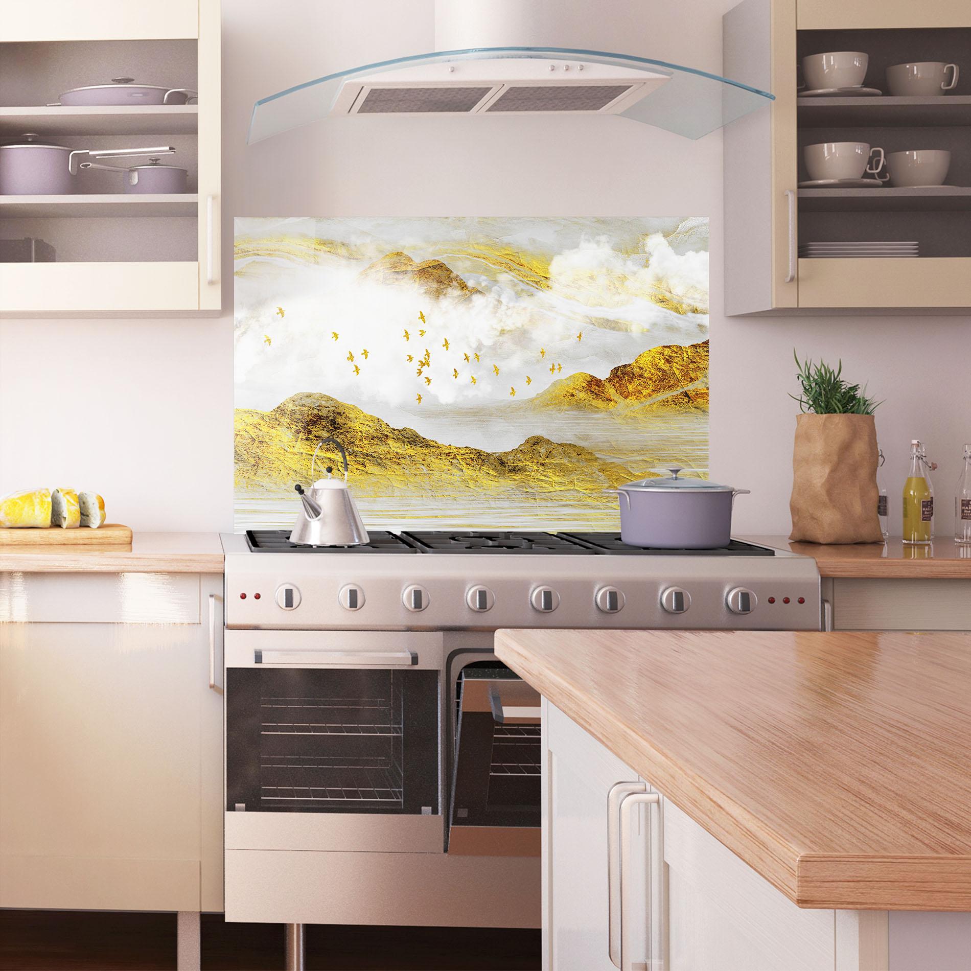 Стъклен панел за кухня Gold Mountains Abstract mockup 1
