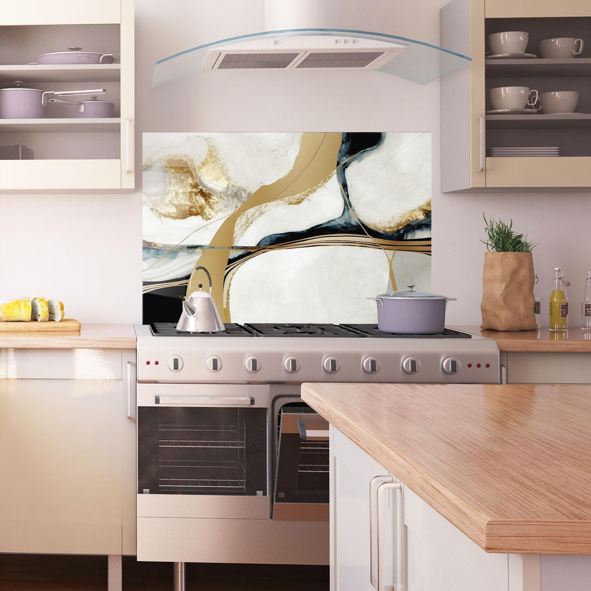 Стъклен панел за кухня Golden Blue Marble mockup 1