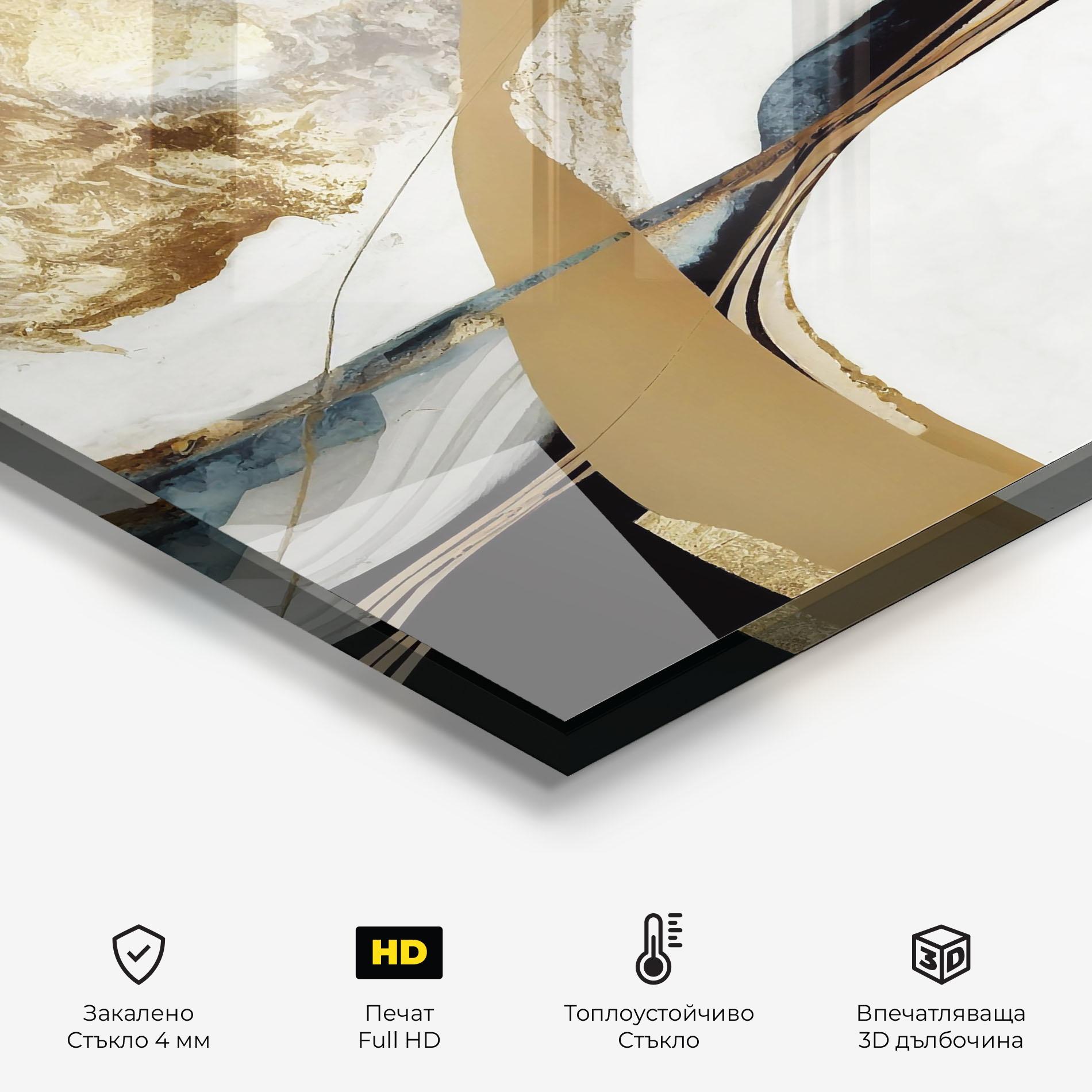 Стъклен панел за кухня Golden Blue Marble mockup 2