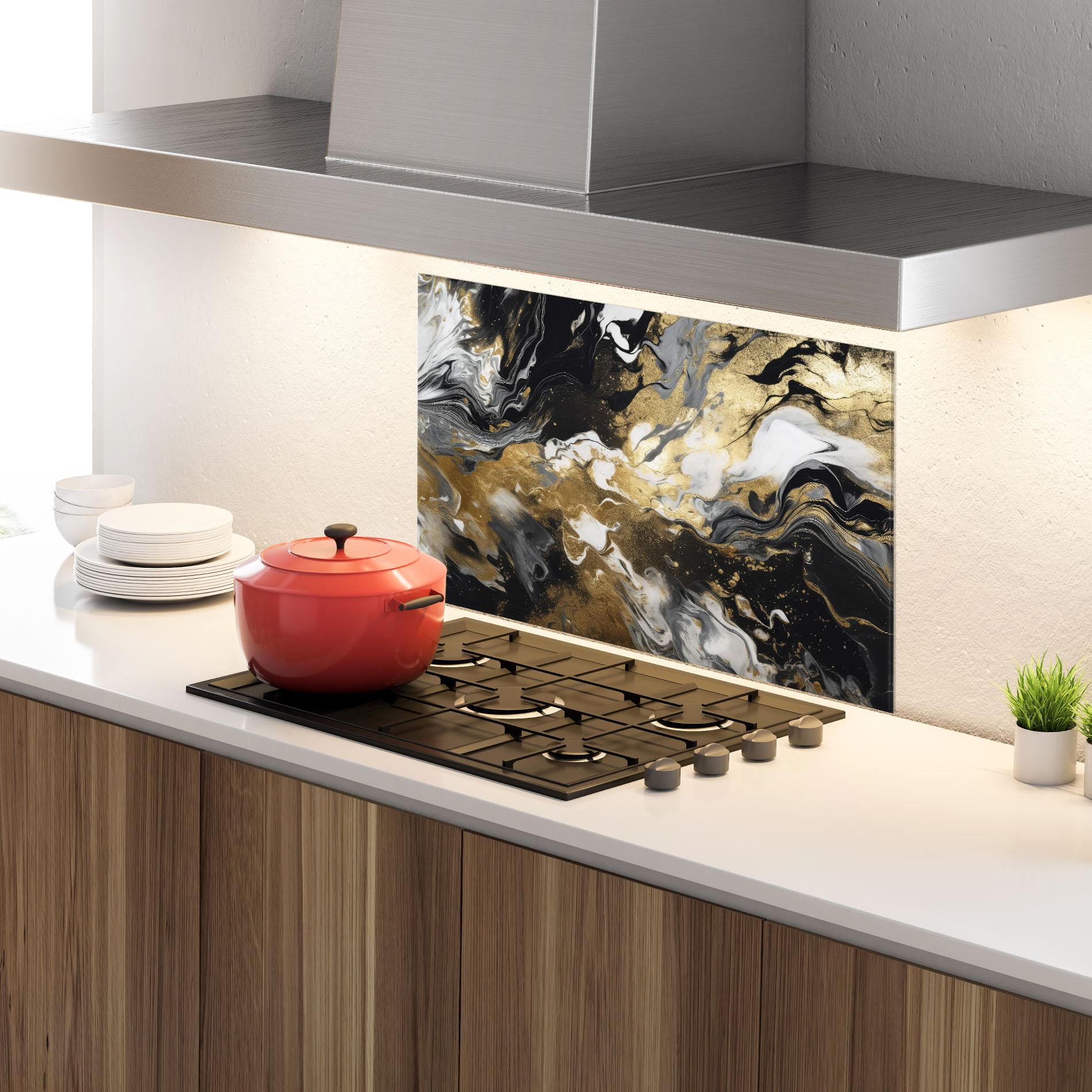 Стъклен панел за кухня Gold Acrylic Fluid mockup 4