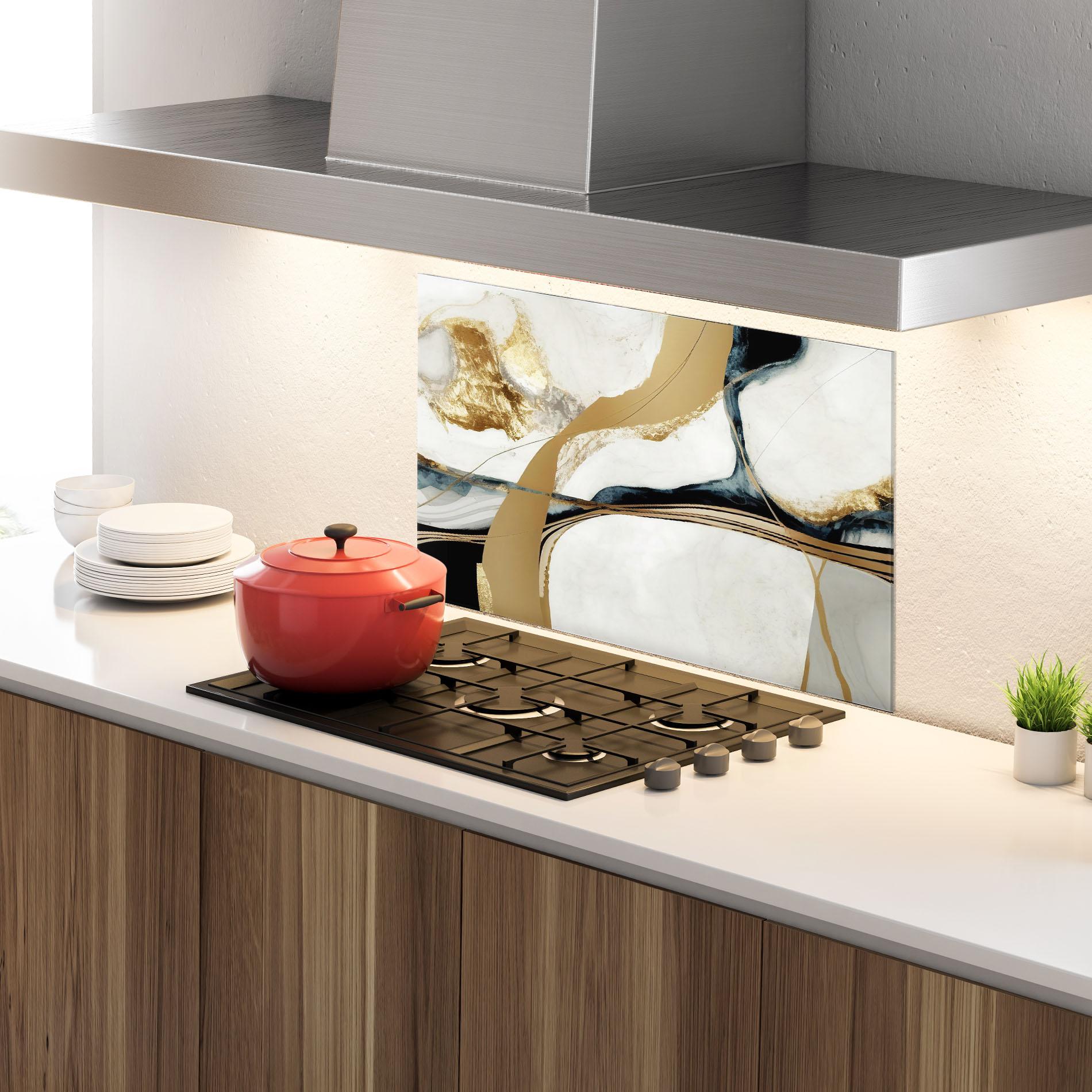 Стъклен панел за кухня Golden Blue Marble mockup 4