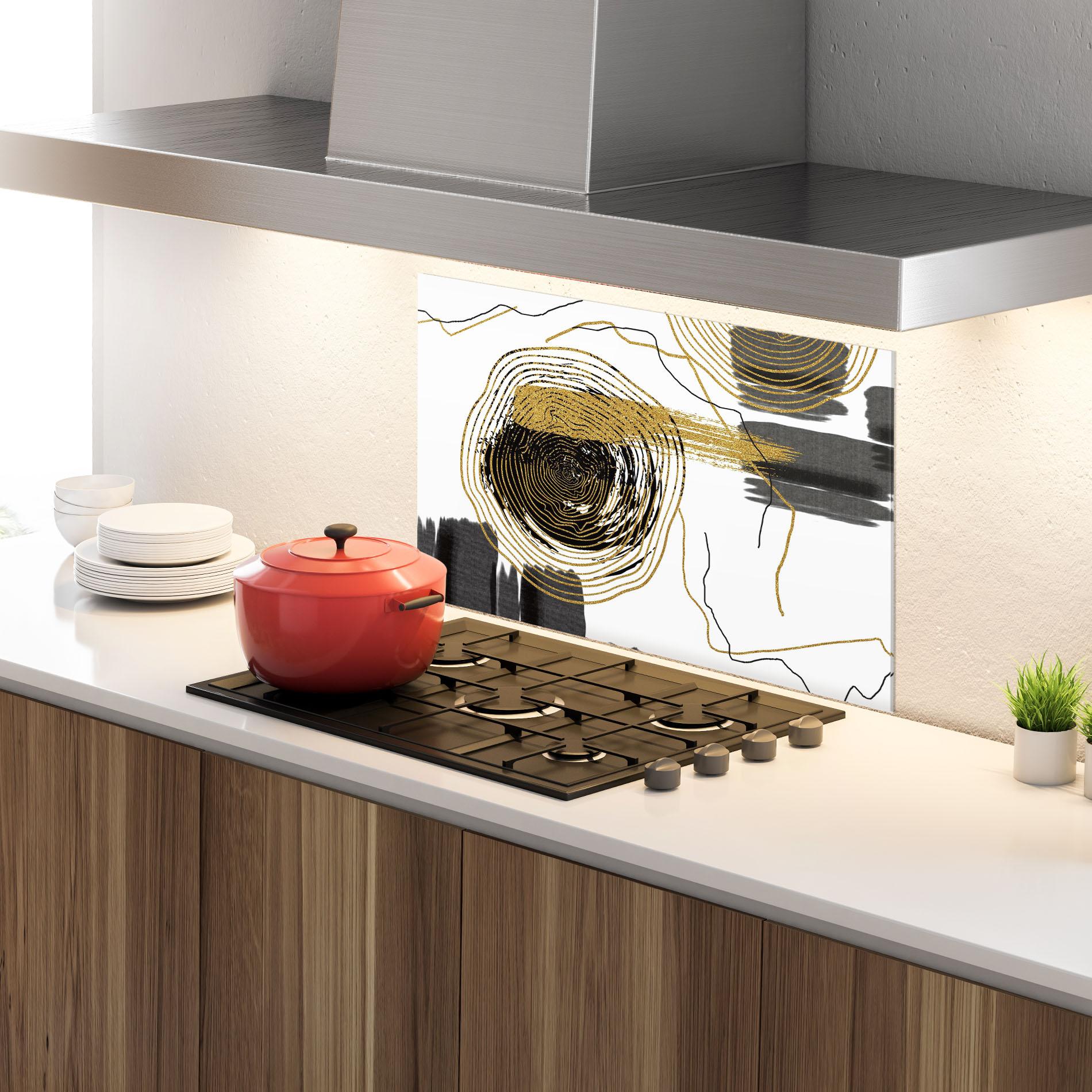 Стъклен панел за кухня Golden Grey Spiral mockup 4