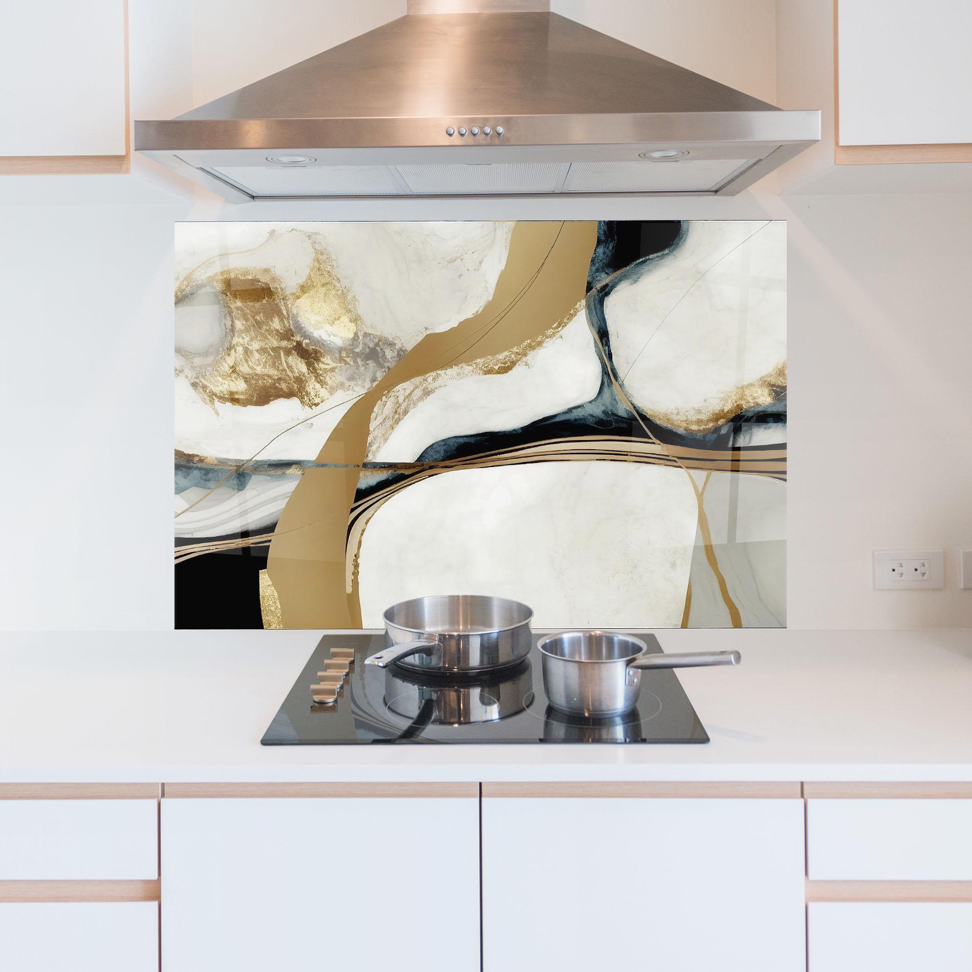 Стъклен панел за кухня Golden Blue Marble mockup 5