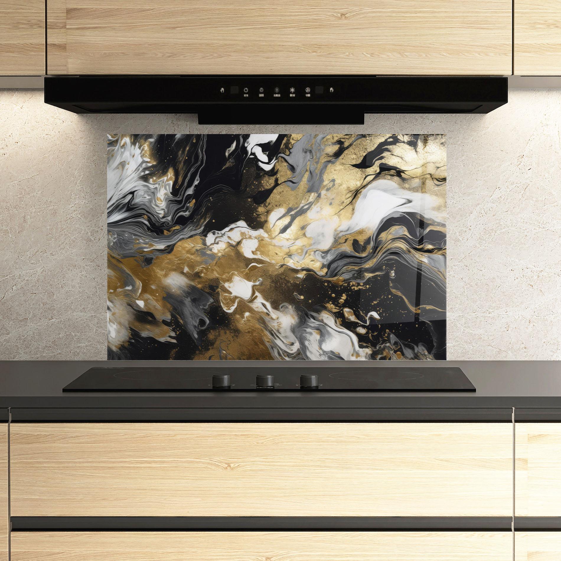 Стъклен панел за кухня Gold Acrylic Fluid mockup 3