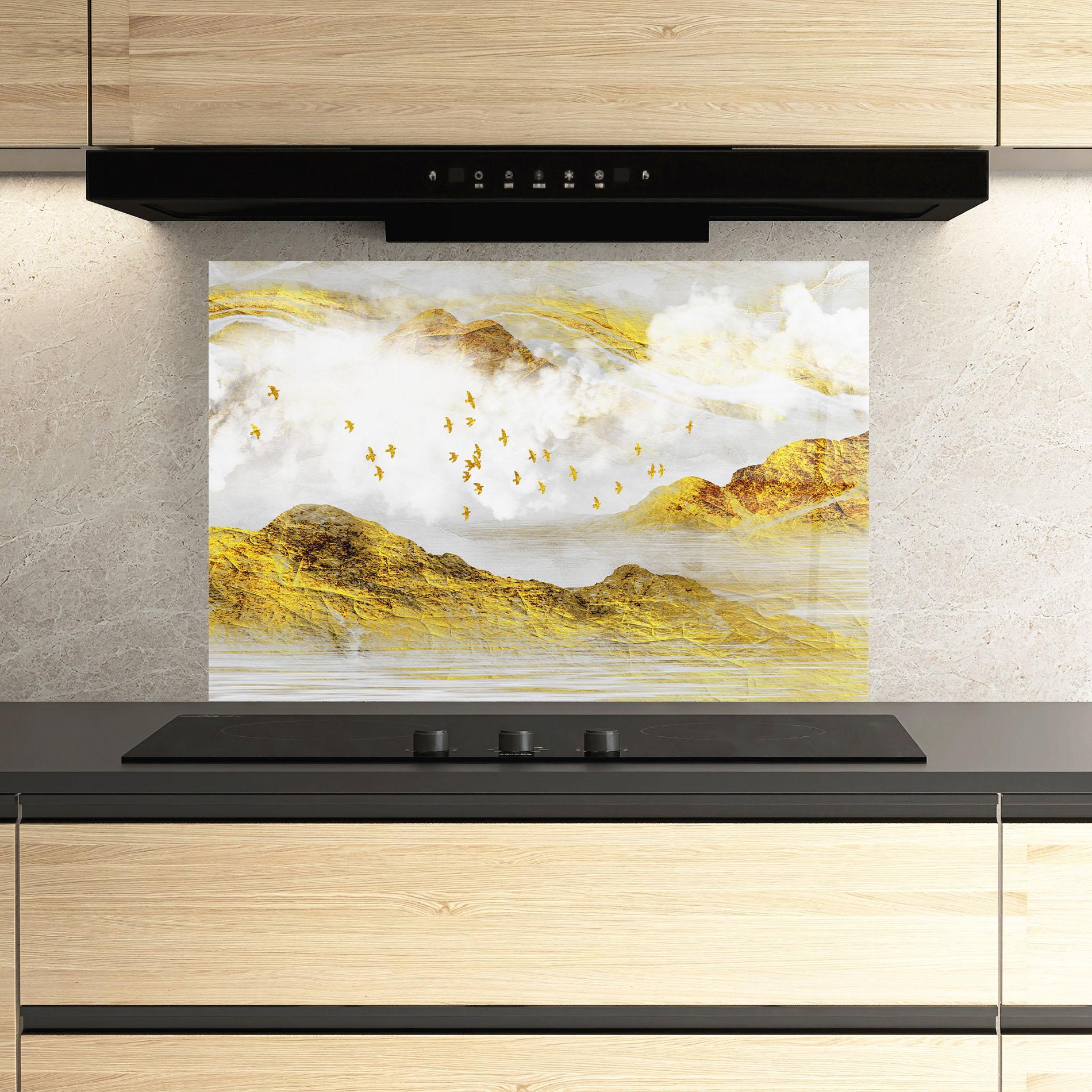 Стъклен панел за кухня Gold Mountains Abstract mockup 3