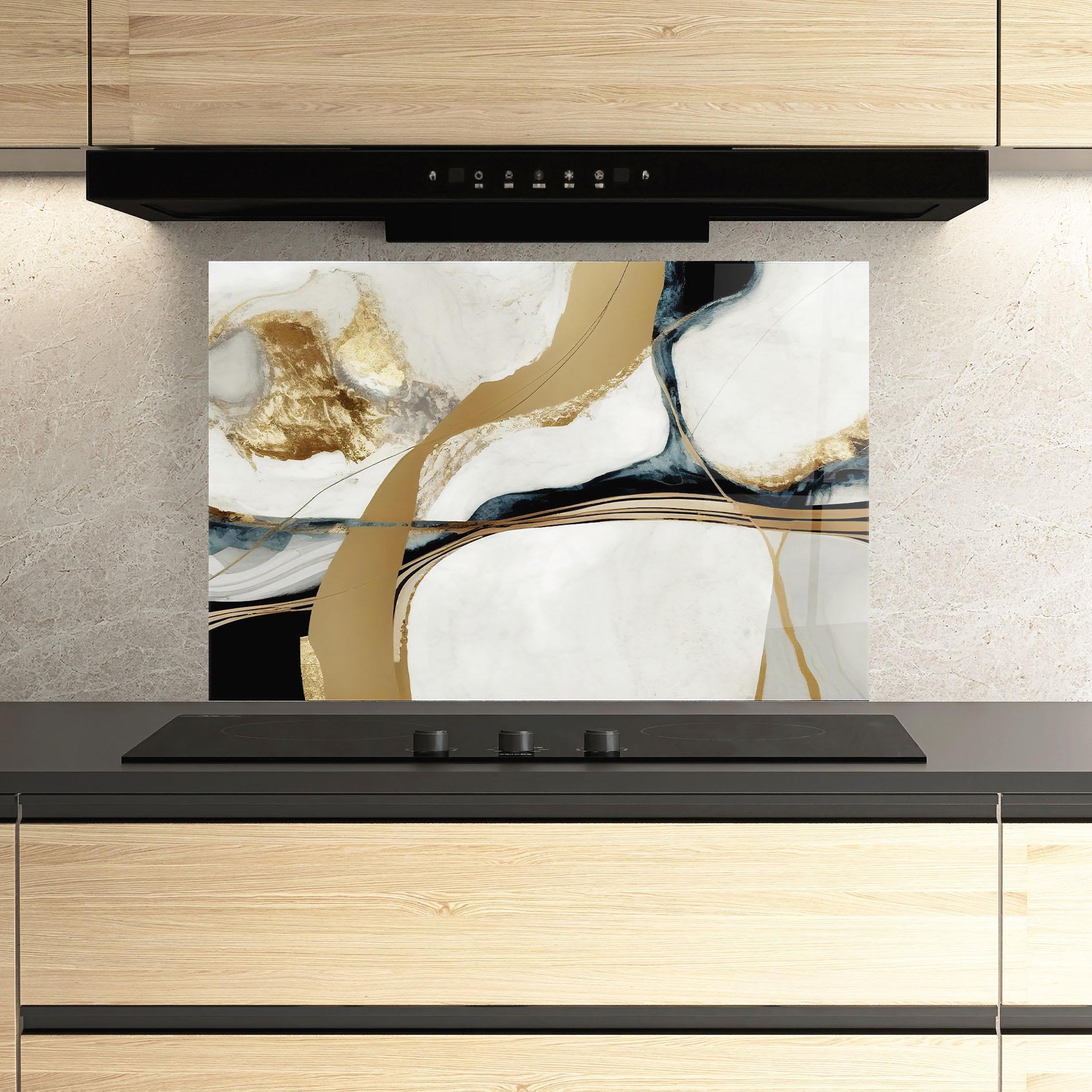 Стъклен панел за кухня Golden Blue Marble mockup 3