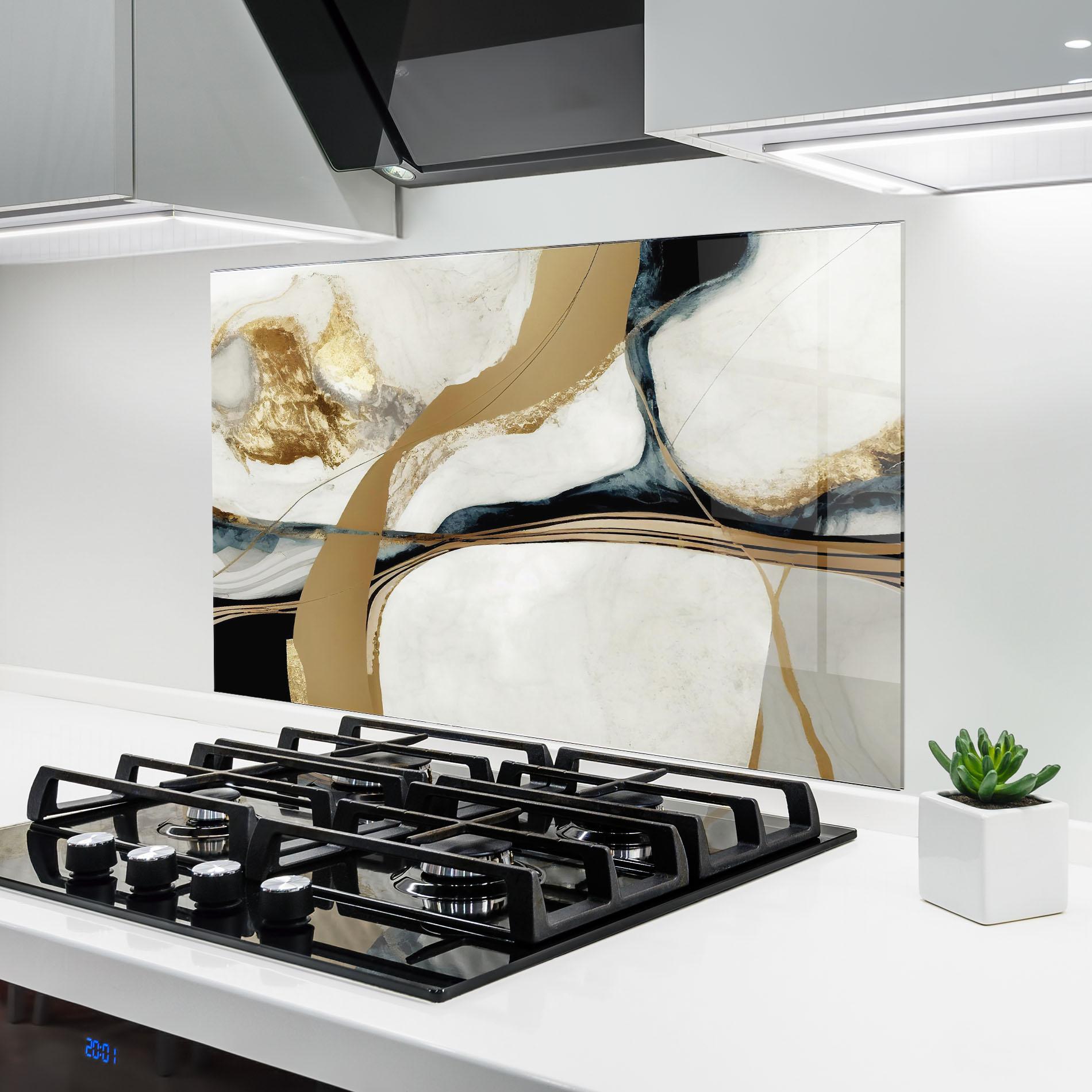 Стъклен панел за кухня Golden Blue Marble mockup 6