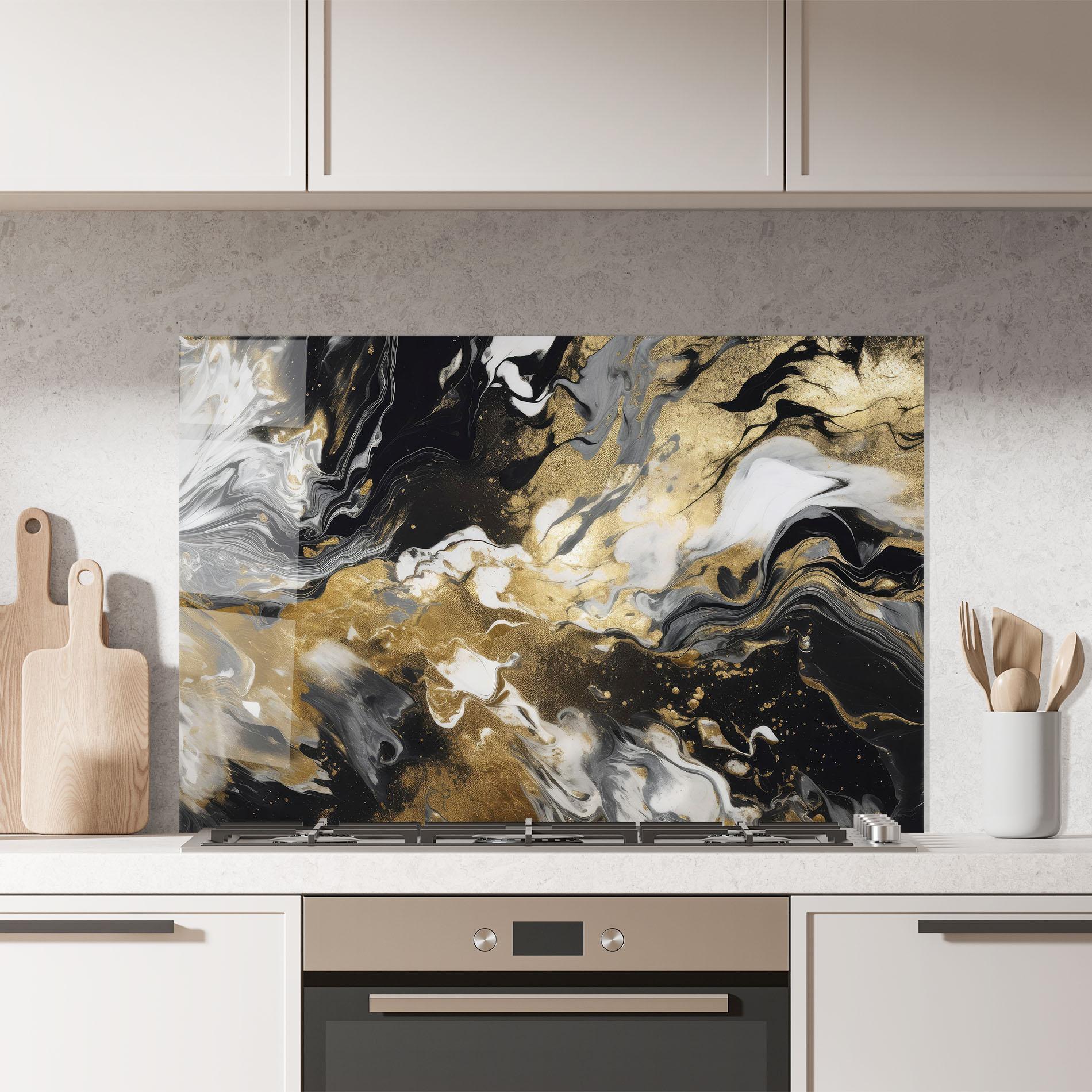 Стъклен панел за кухня Gold Acrylic Fluid mockup 7