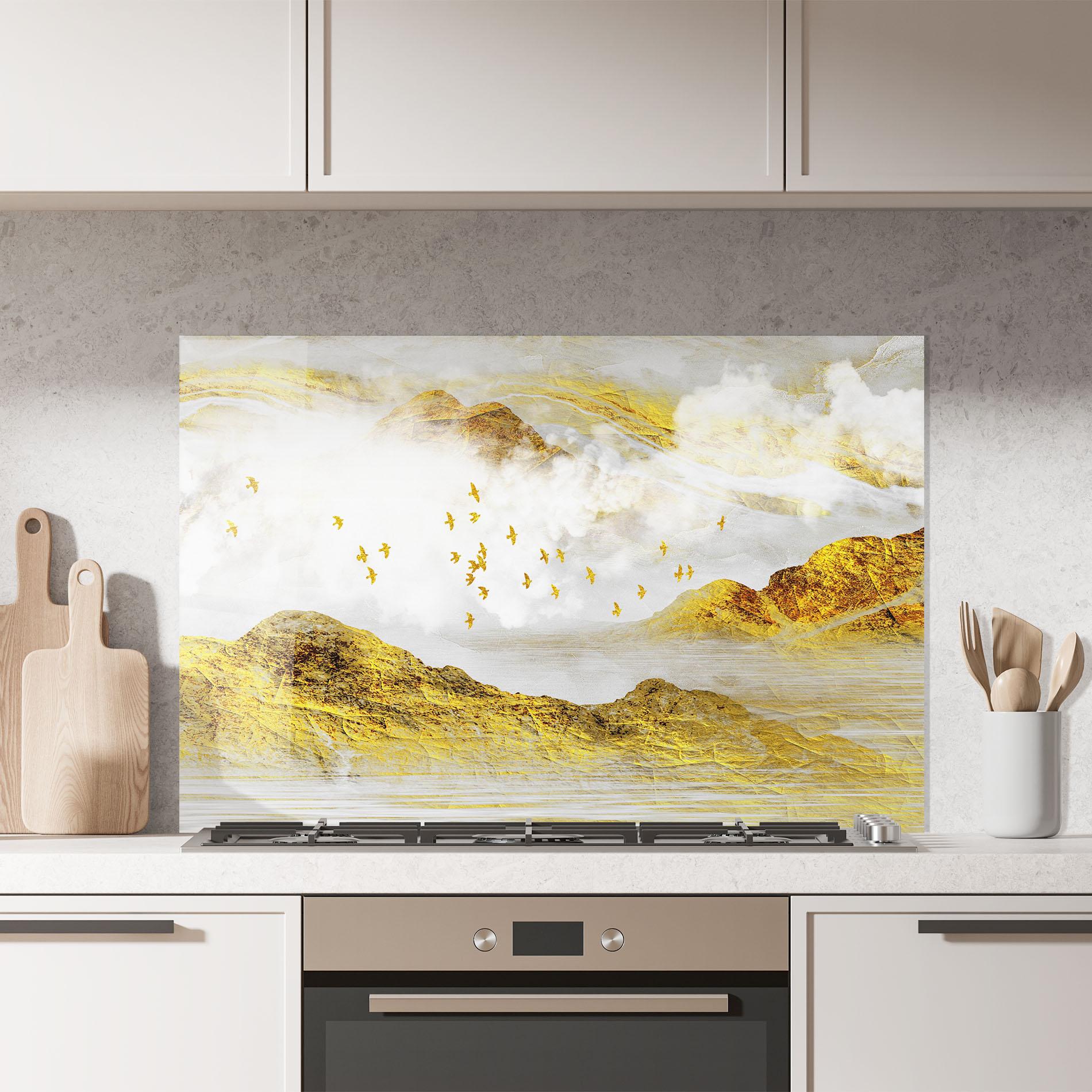 Стъклен панел за кухня Gold Mountains Abstract mockup 7