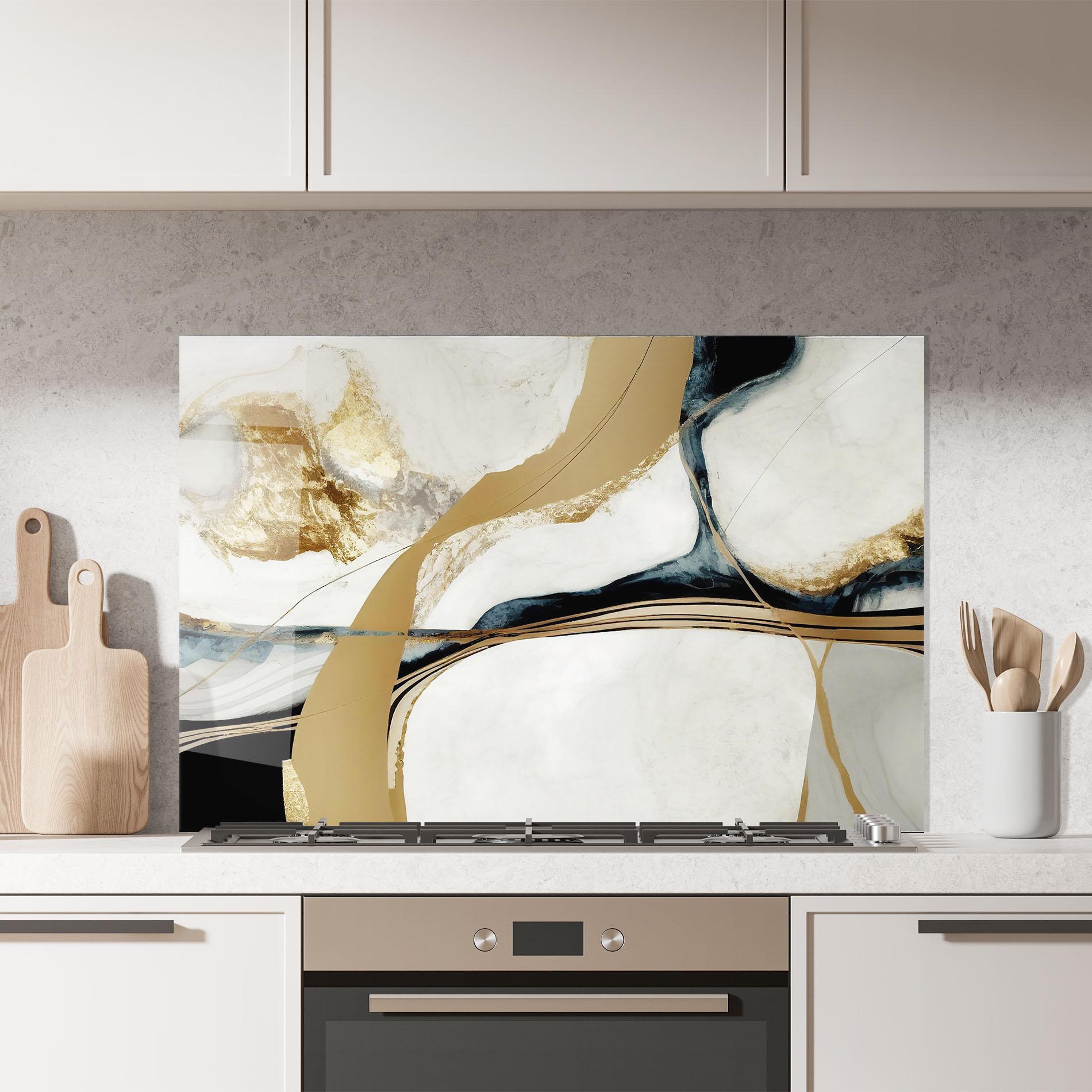 Стъклен панел за кухня Golden Blue Marble mockup 7
