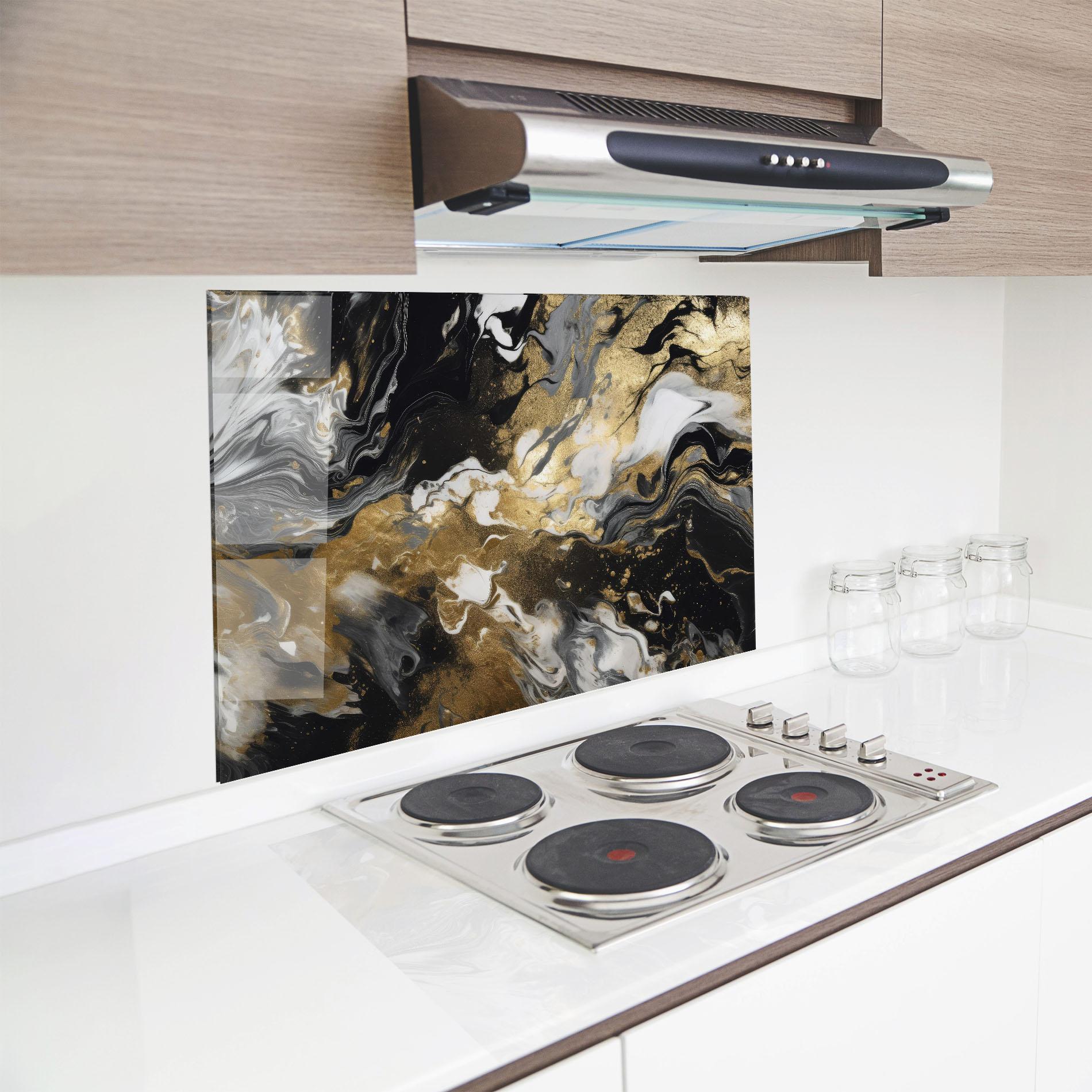 Стъклен панел за кухня Gold Acrylic Fluid mockup 8