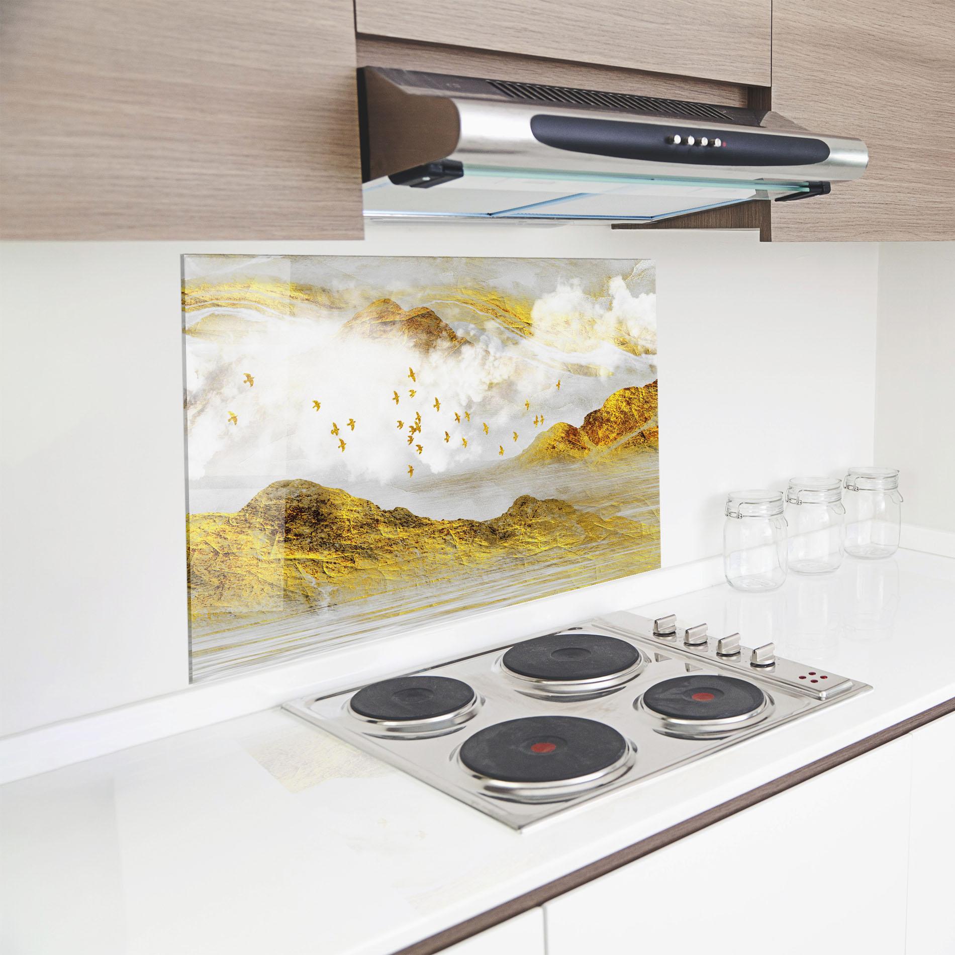 Стъклен панел за кухня Gold Mountains Abstract mockup 8
