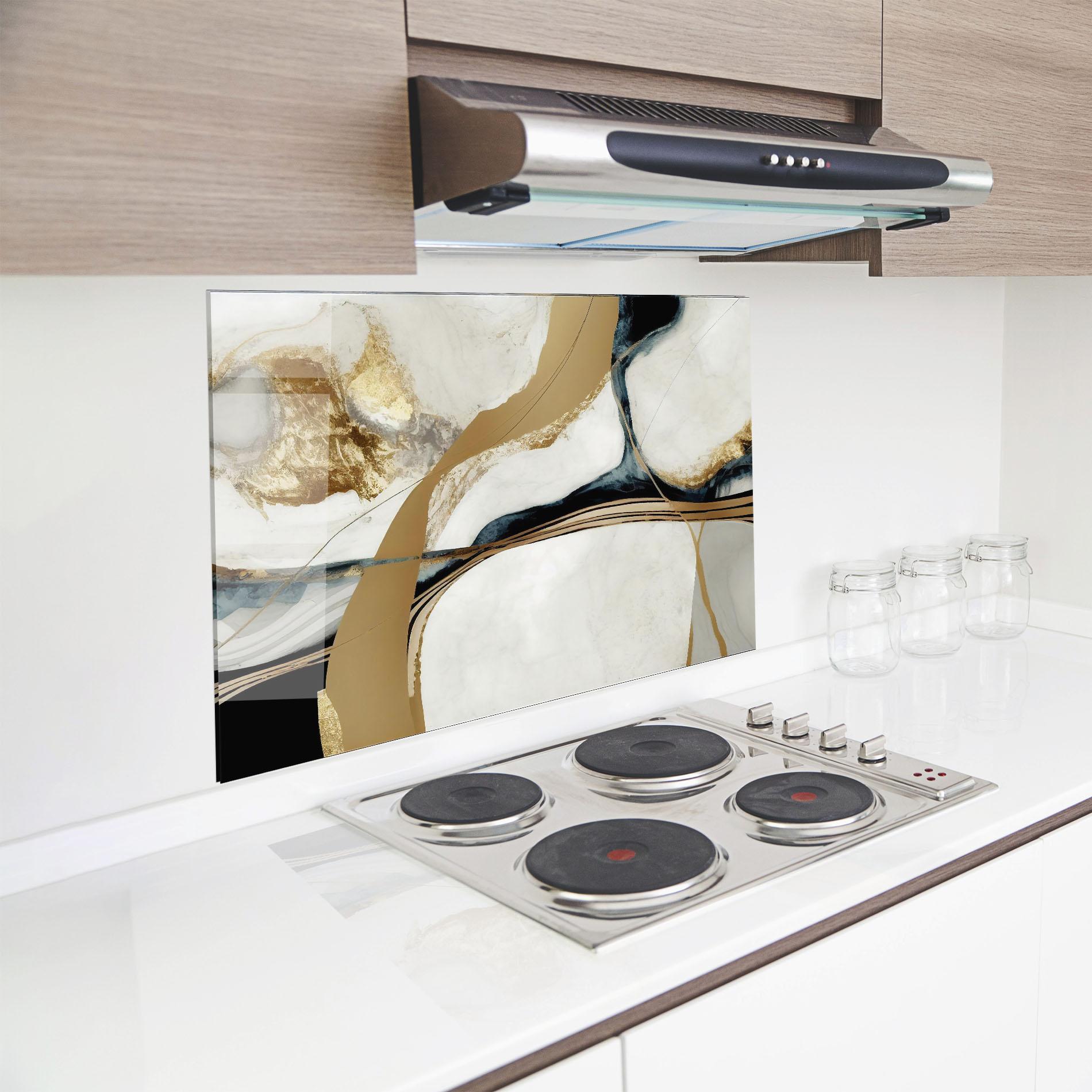 Стъклен панел за кухня Golden Blue Marble mockup 8