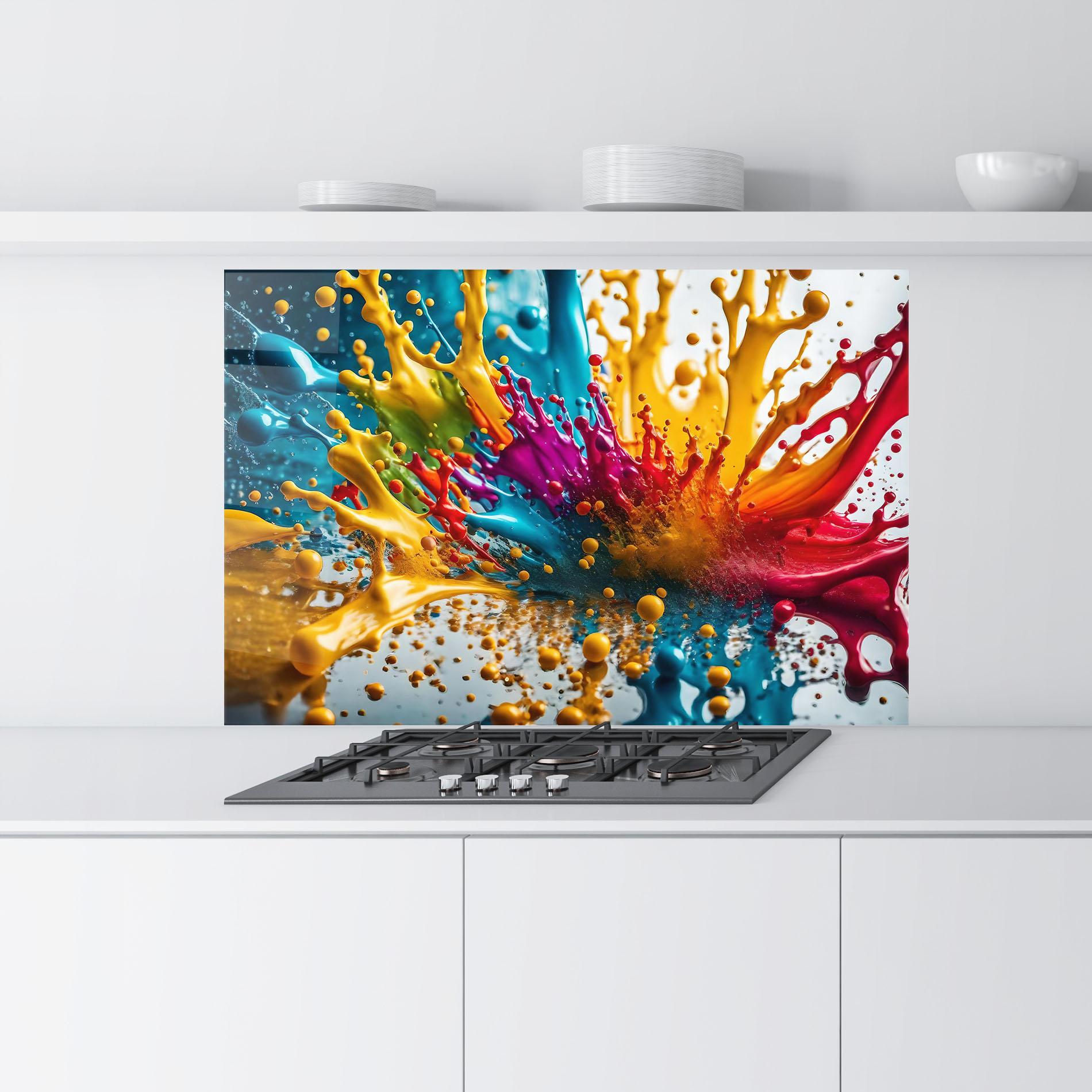 Стъклен панел за кухня Colorful Water Splash mockup 9