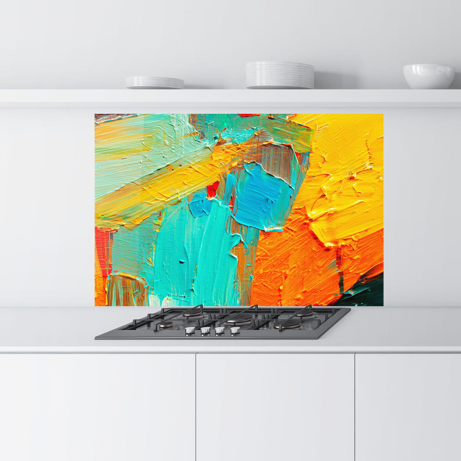 Стъклен панел за кухня Orange Blue Painting mockup 9