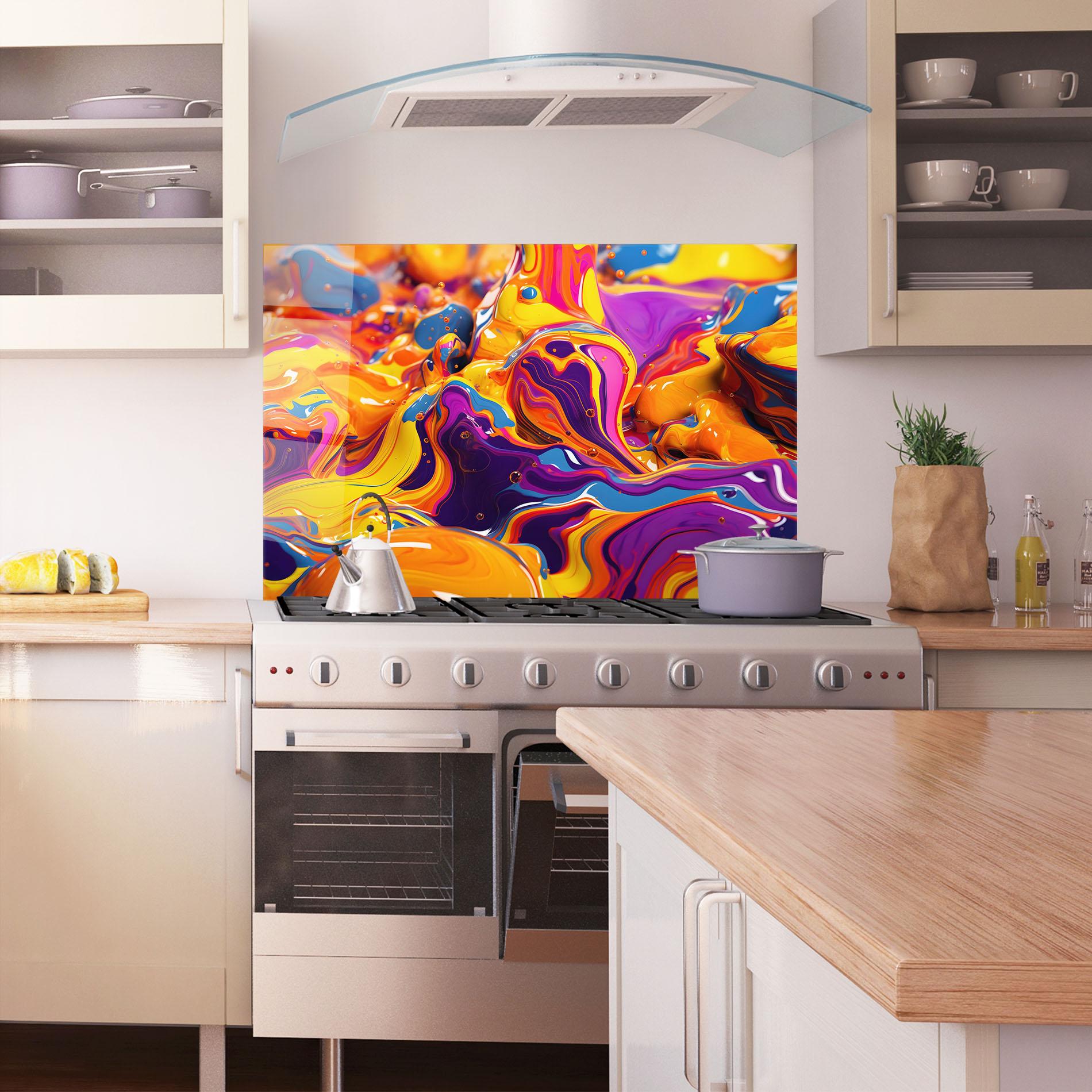 Стъклен панел за кухня Colorful Waves mockup 1