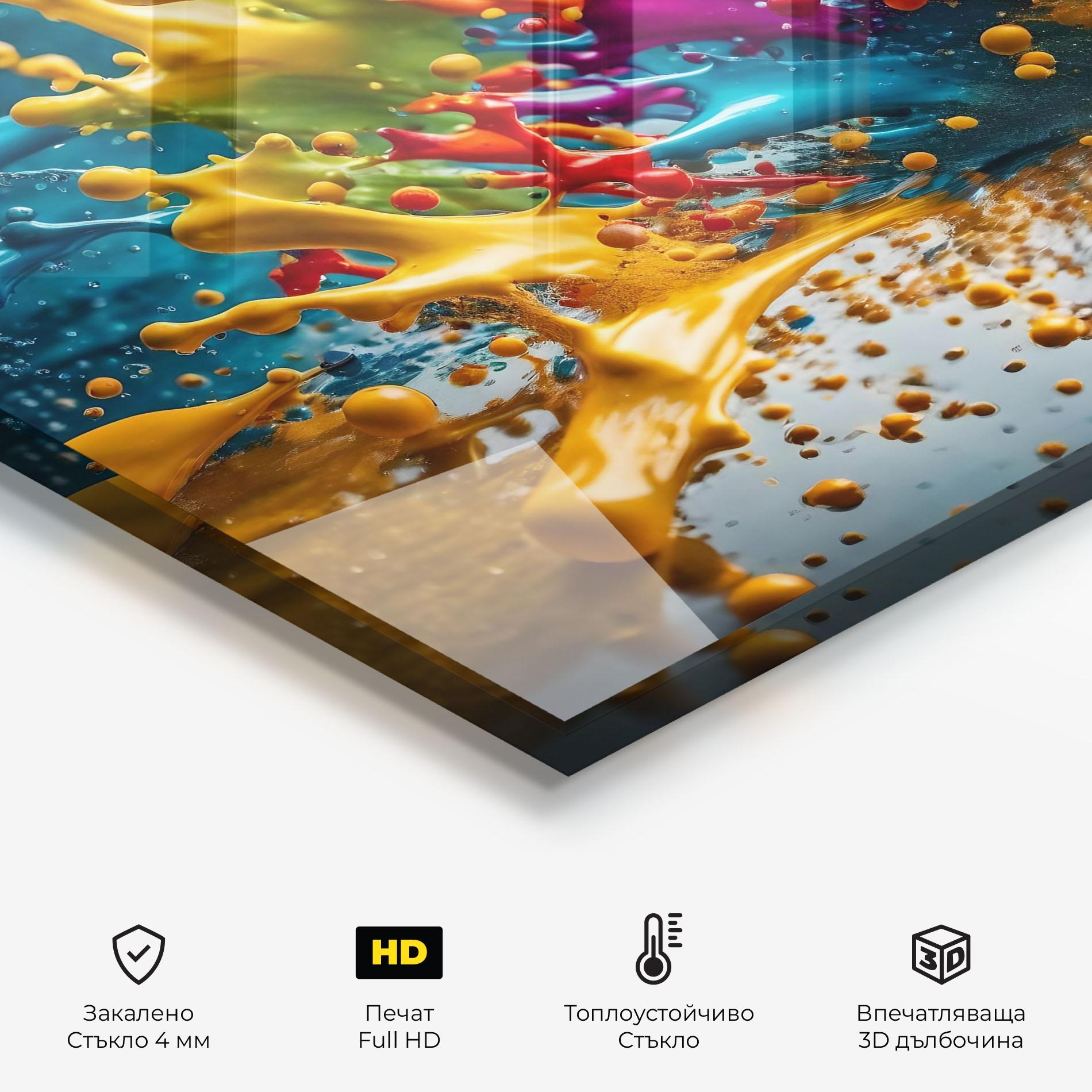 Стъклен панел за кухня Colorful Water Splash mockup 2