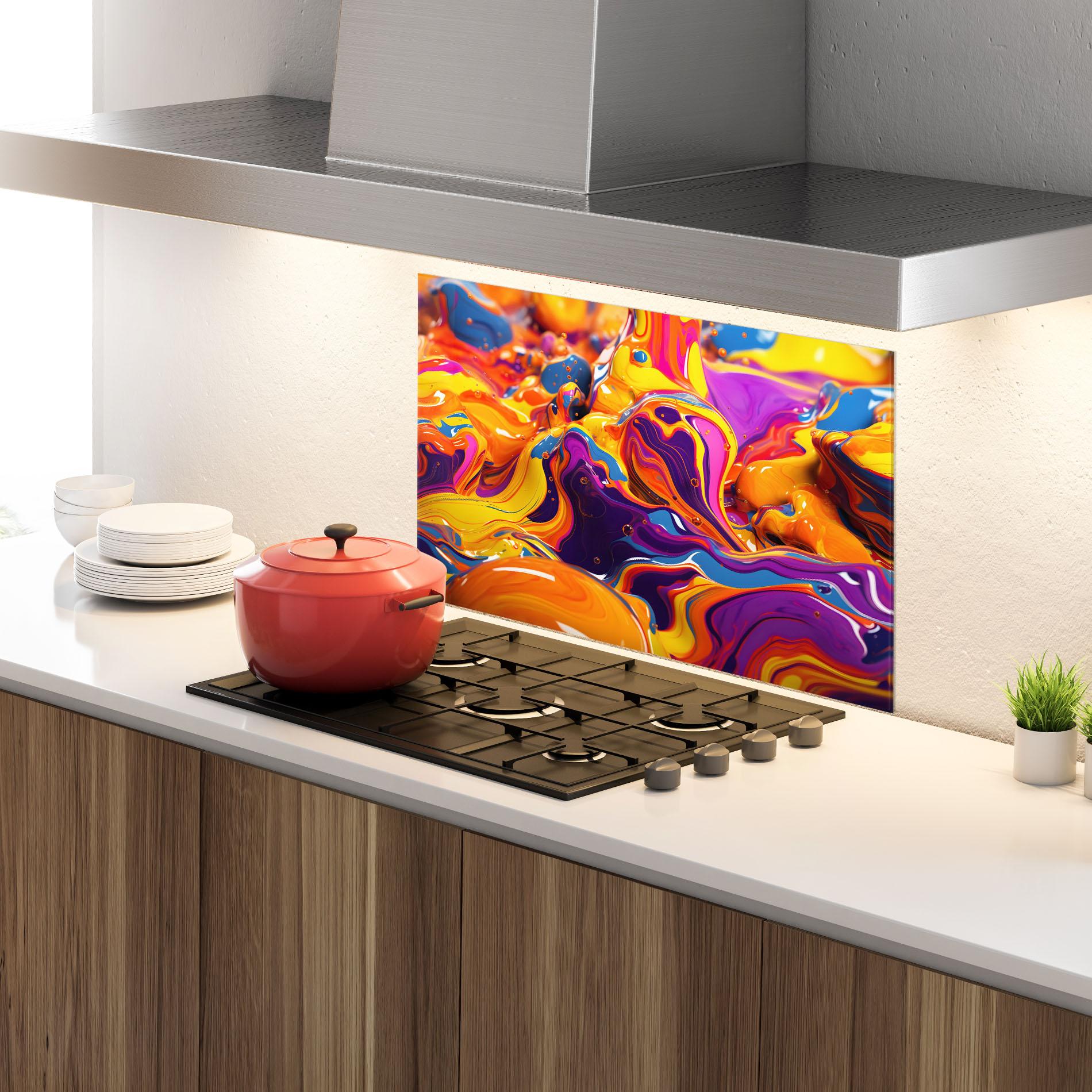 Стъклен панел за кухня Colorful Waves mockup 4