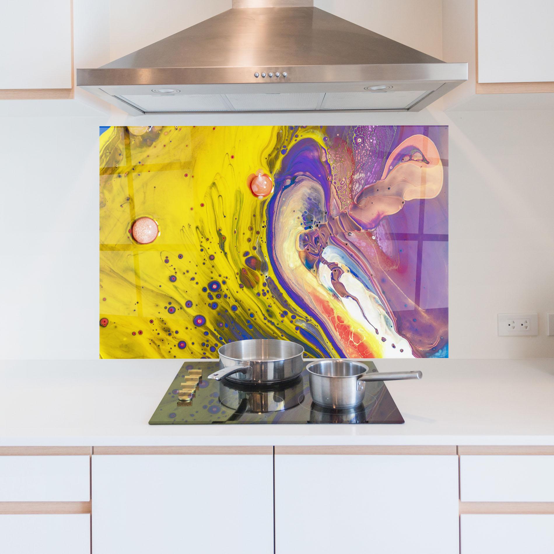 Стъклен панел за кухня Colorful Liquid Marble mockup 5