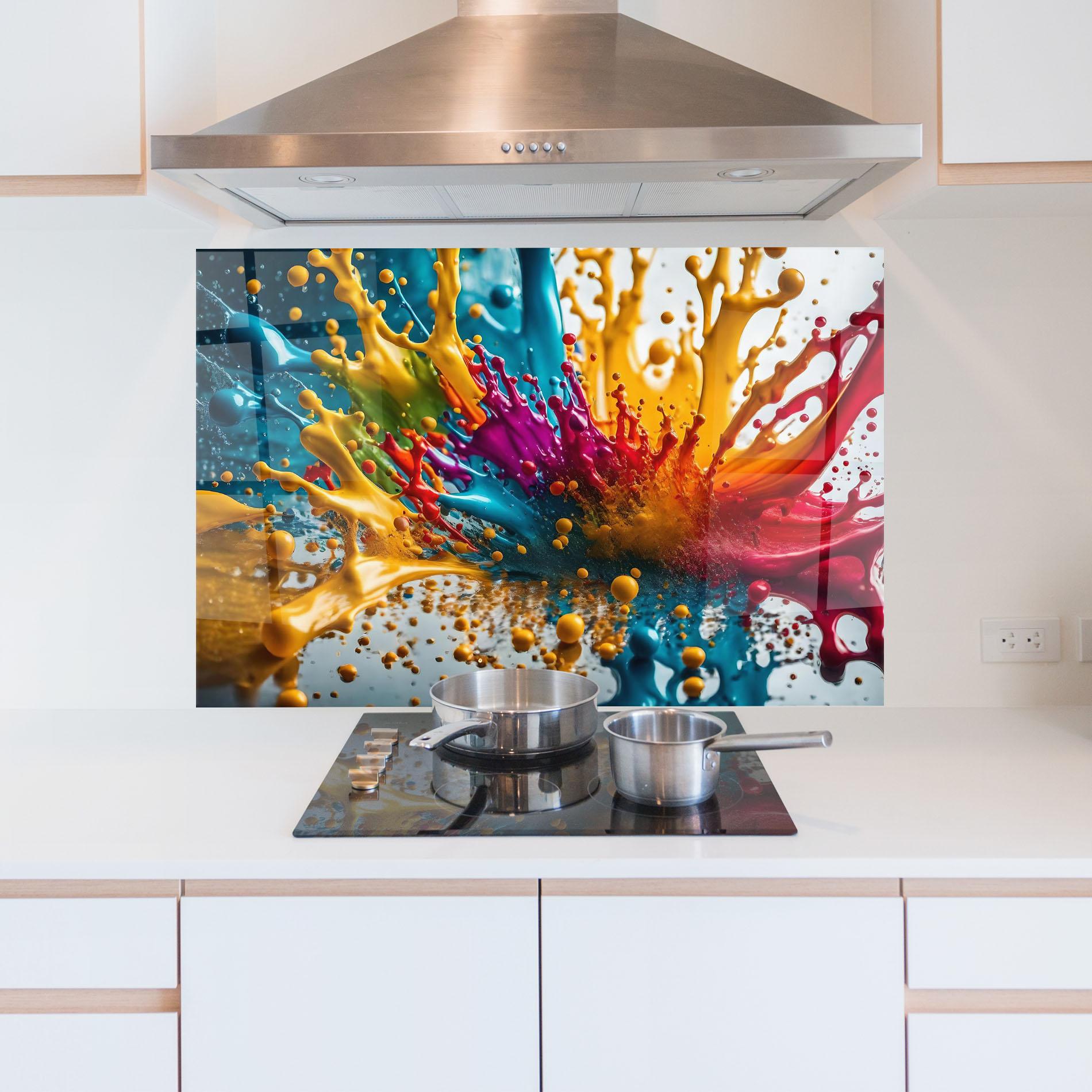 Стъклен панел за кухня Colorful Water Splash mockup 5