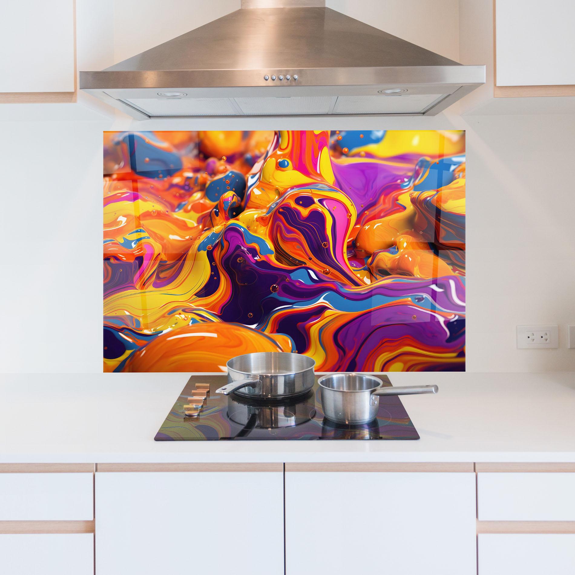 Стъклен панел за кухня Colorful Waves mockup 5