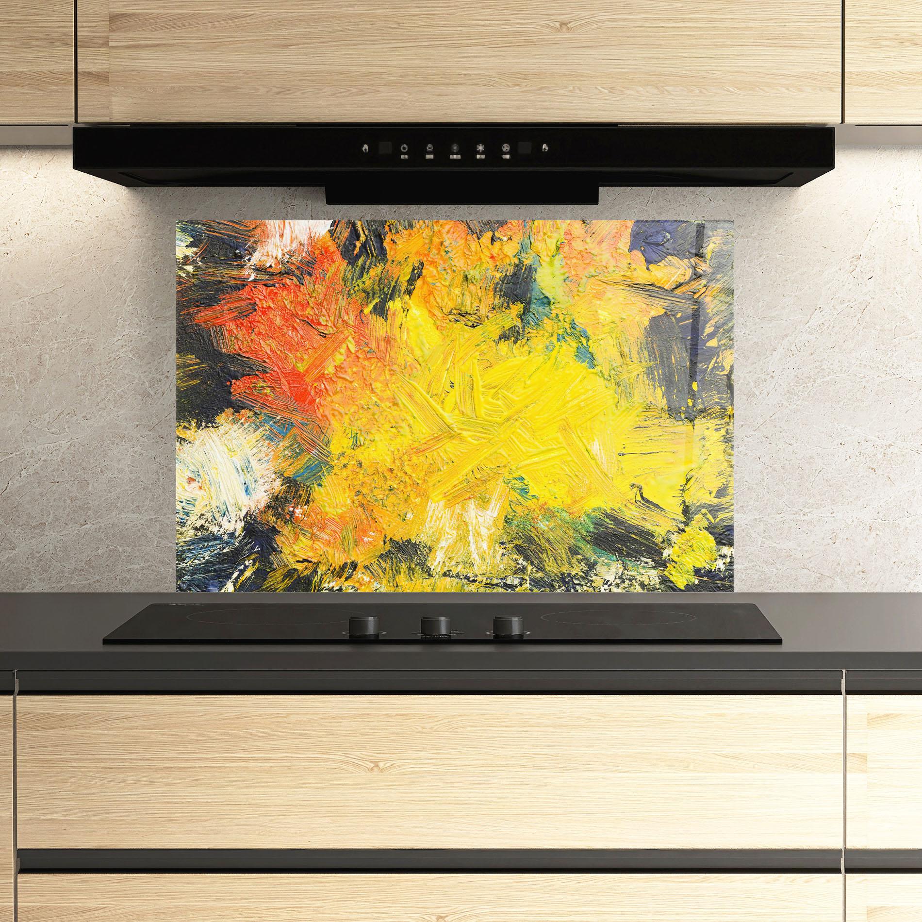 Стъклен панел за кухня Artistic Yellow Painting mockup 3