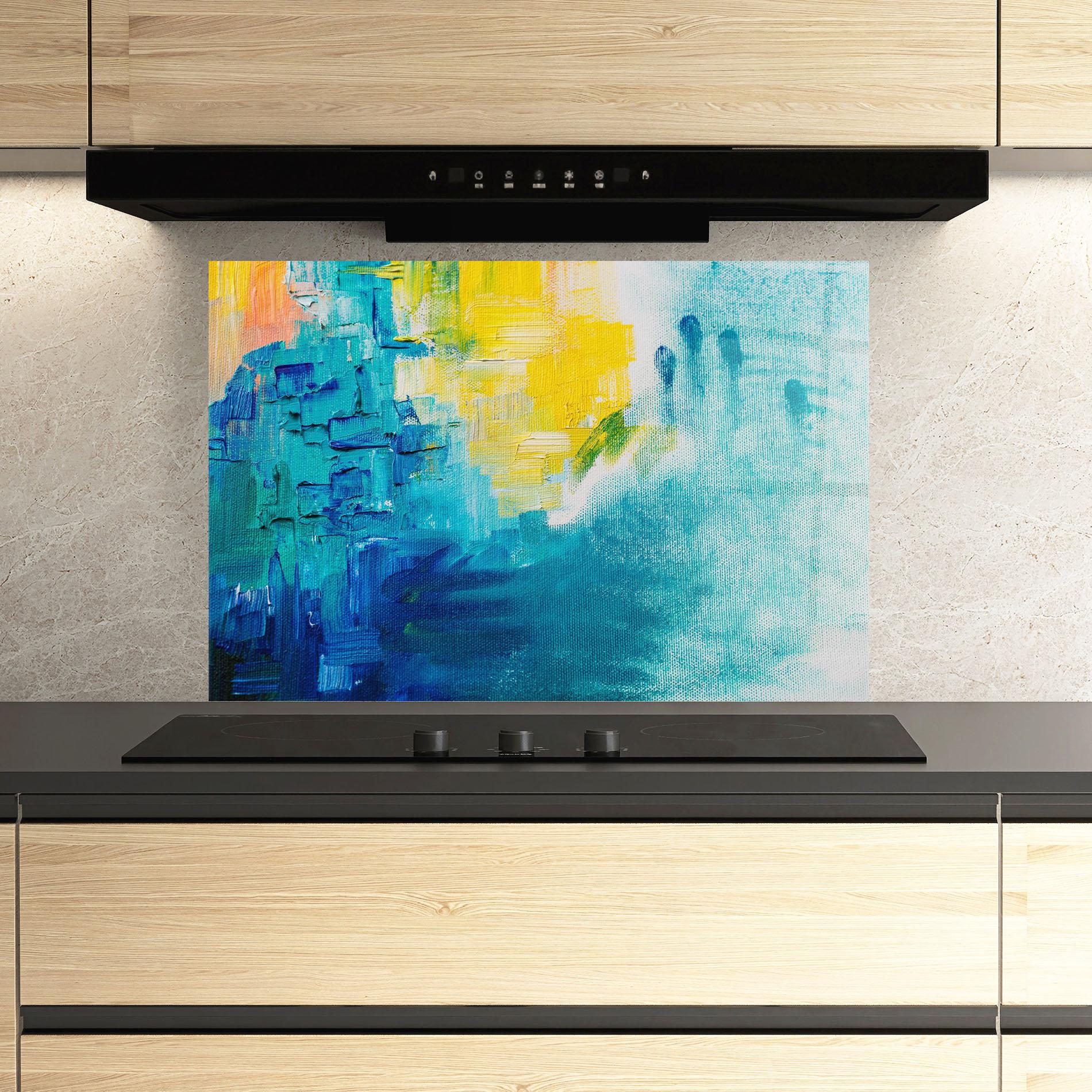 Стъклен панел за кухня Blue Hand Shade mockup 3